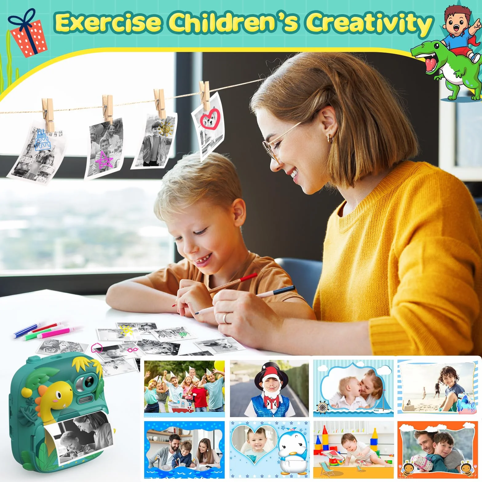 CAMCLID Appareil Photo Instantané Enfants 12MP 1080P avec Carte 32G et Papier 2,4 Pouces