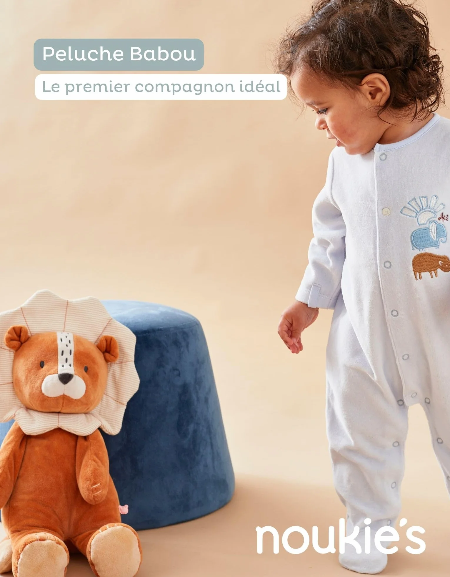 Noukie's Doudou Enfant Peluche Babou Doudou Coton Bio 40 cm Marron