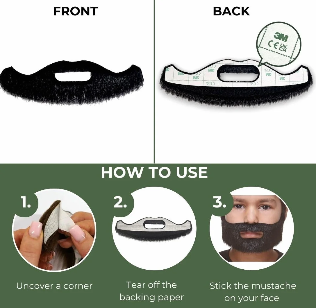 Mustaches Auto-Adhésives Fausse Barbe Noire Brillante