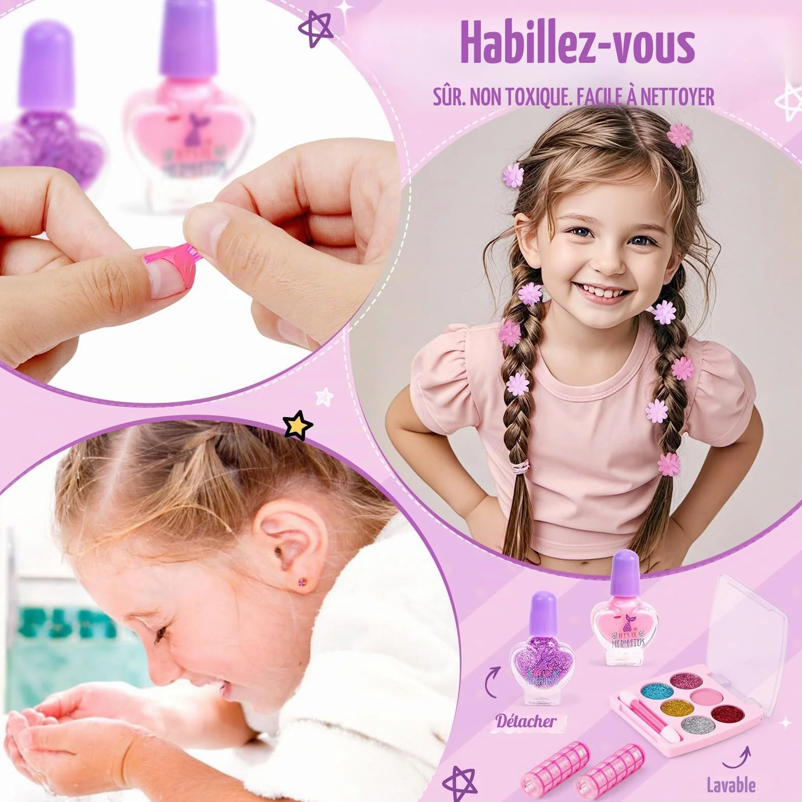 Vamei Tete a Coiffer Enfant avec Accessoires Coiffure, Poupée Maquillage Sèche-Cheveux, Salon Jouet Cadeau Fille 3-6 Ans