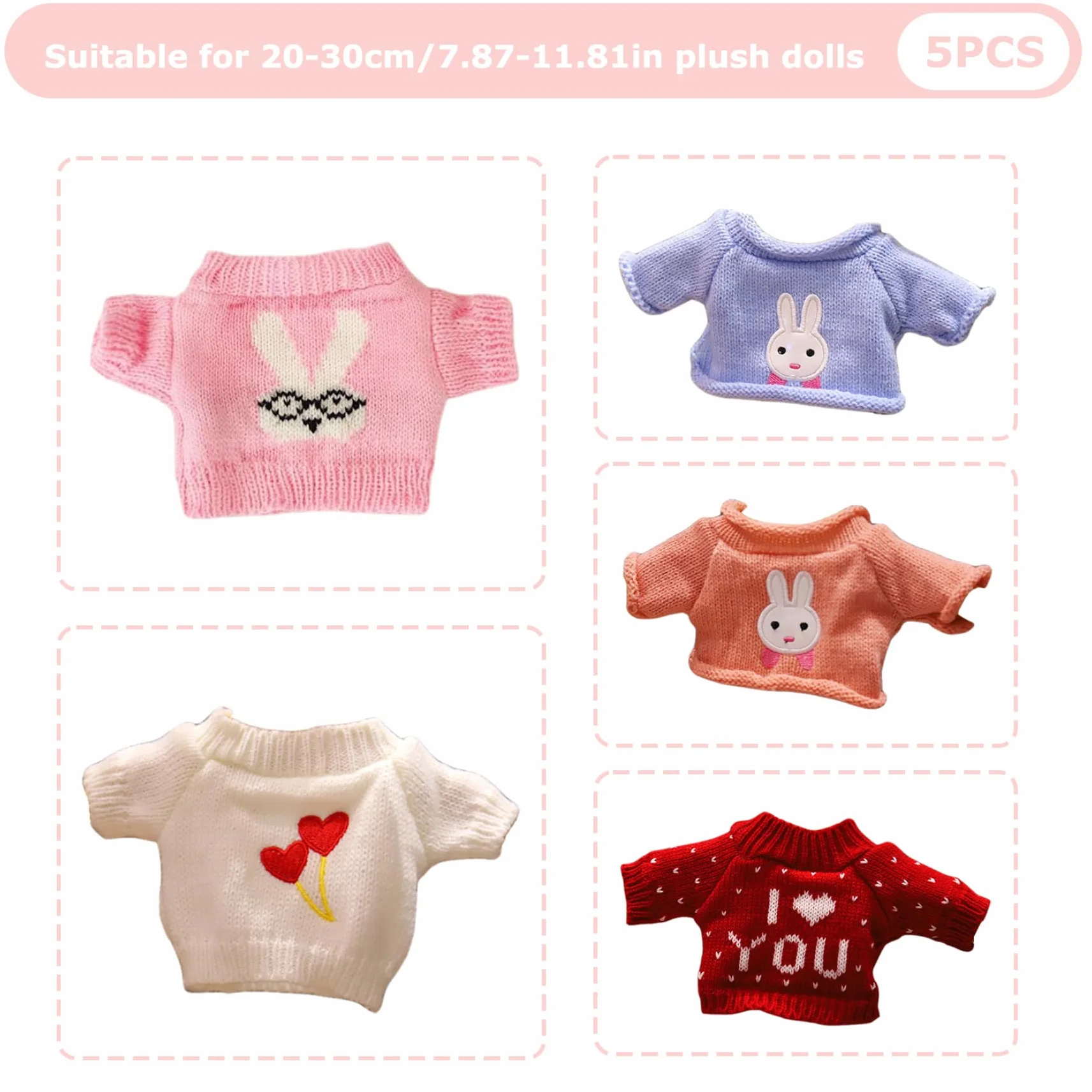 Lot de 5 Vêtements pour Ours en Peluche, Pull 20-30 cm, Animaux Mignons