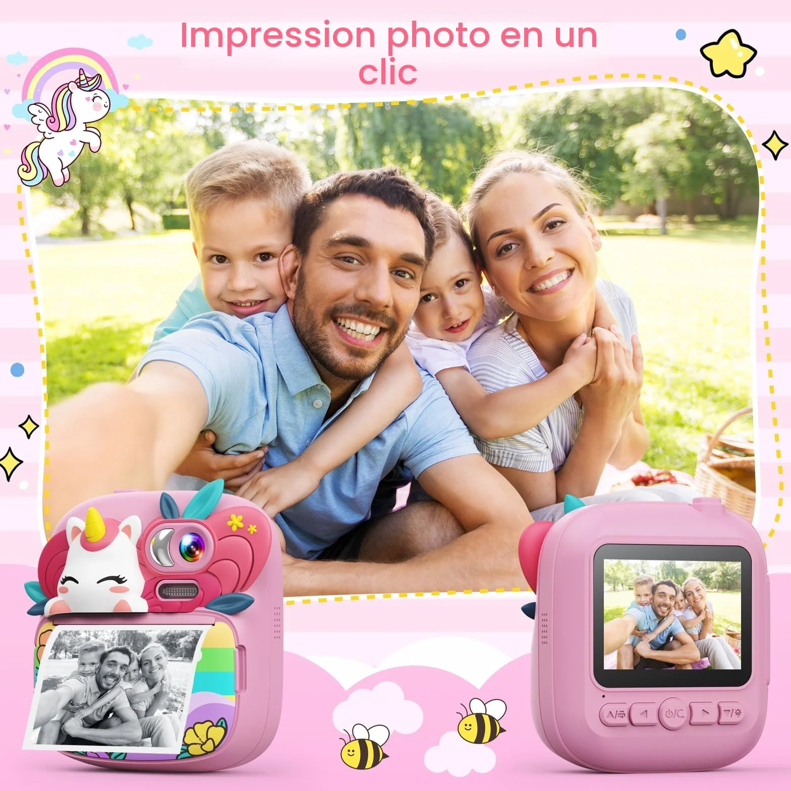TIATUA Appareil Photo Instantané Enfant, 2,4" Écran 1080P HD avec Carte 32GB, Cadeau Filles Garçons 3-12 Ans