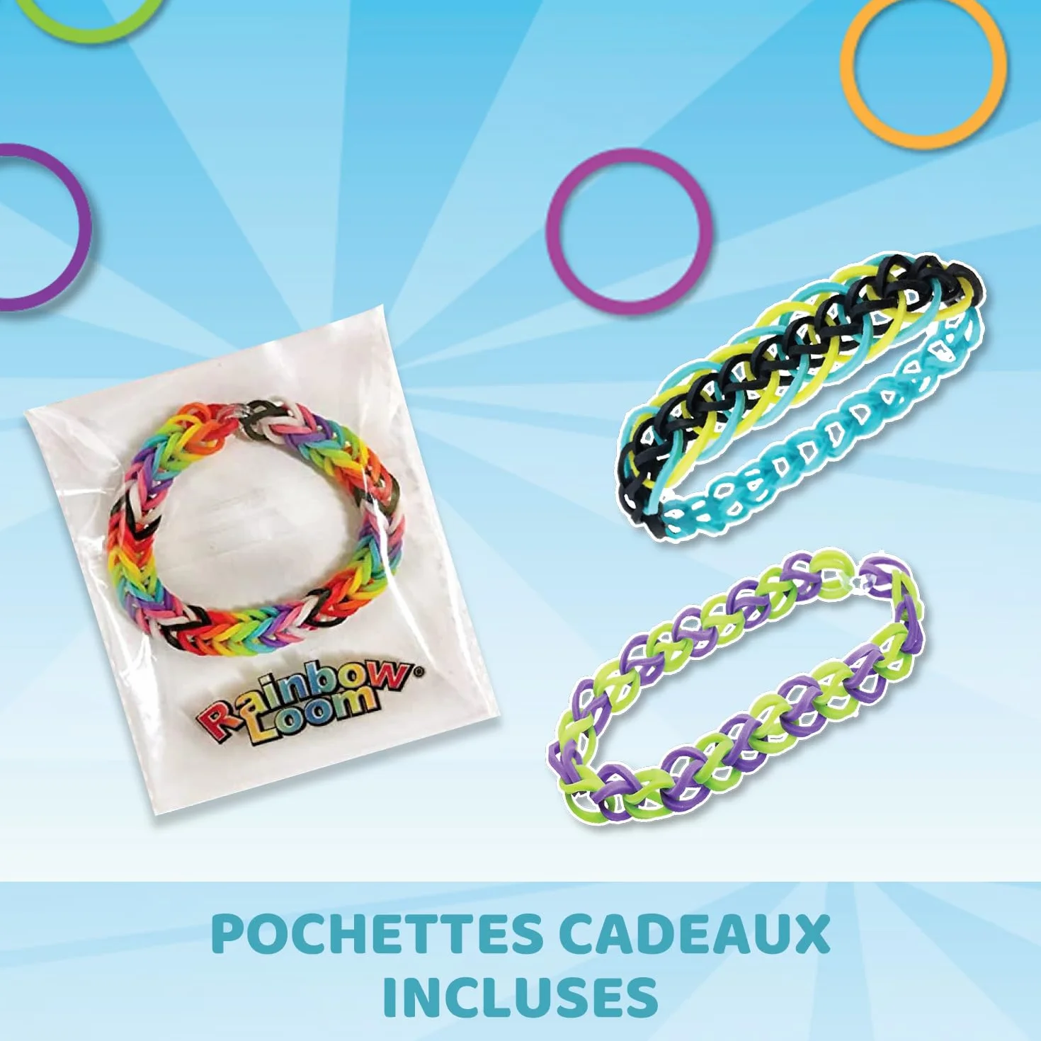 BANDAI Rainbow Loom Boutique Coffret Fabrication Bracelets Élastiques 4000 Élastiques Crochets Beadmojis Charms Enfant 7 ans+