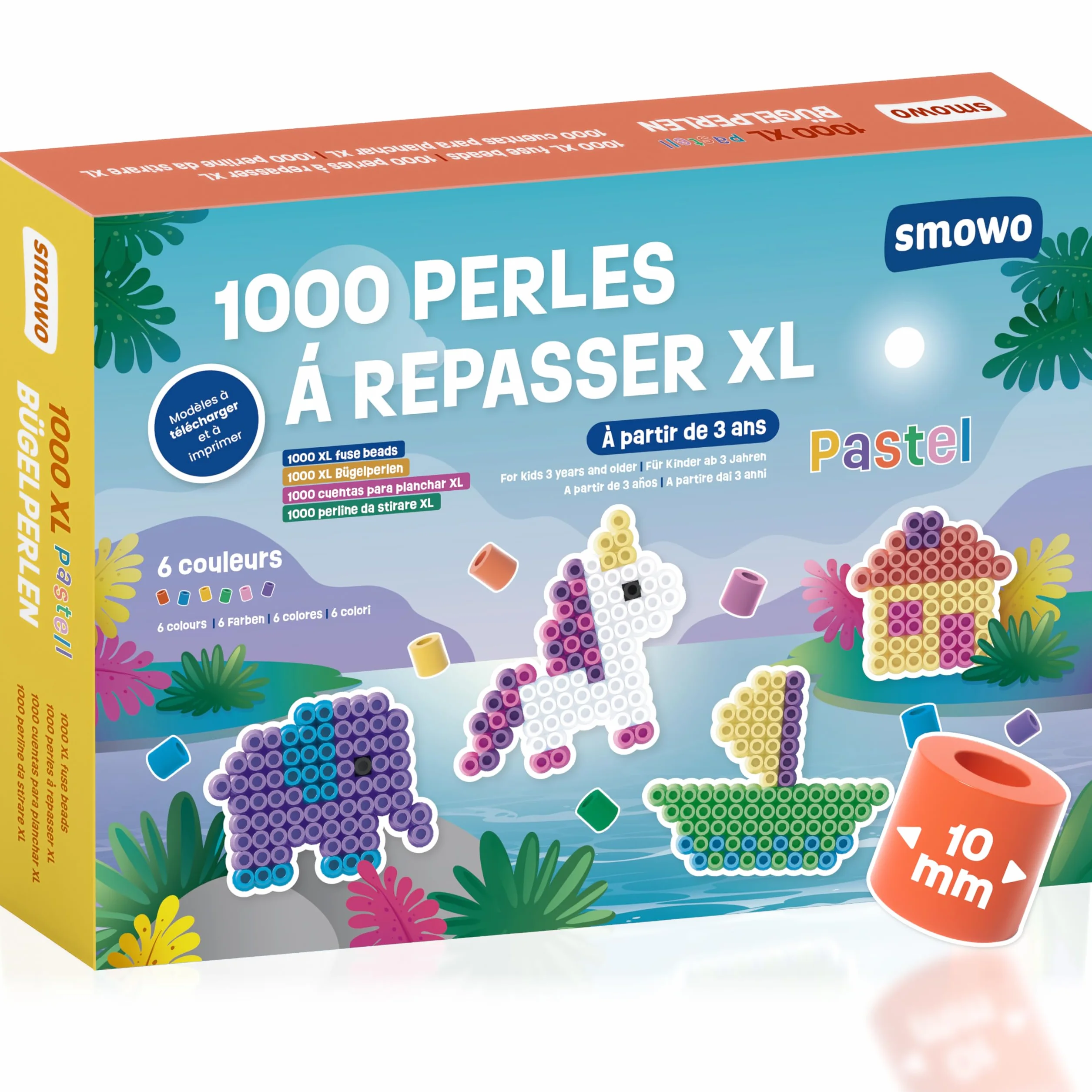 Lot de 1000 grandes perles à repasser 10 mm - 6 couleurs pastel XL