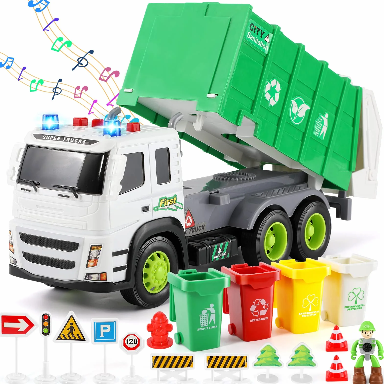 Camion Poubelle Jouets Éducatifs avec Lumière et Son, Voiture Cadeau Enfants 3-6 Ans