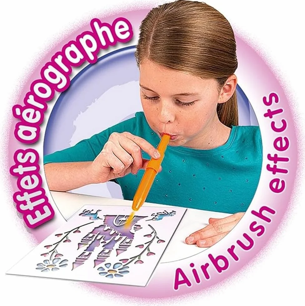 Lansay BLOPENS Set Activités Féeriques Feutres Coloriage À Souffler Pochoirs Réutilisables Kit Création Dessins Fées Licornes Sirènes Pailletées Enfants 5 Ans