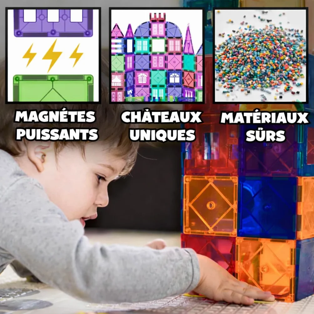 Desire Deluxe Jeux de Construction Magnétiques 100 PCS Tuiles et Blocs Magnétiques Enfants Jouet Éducatif STEM 3+ Ans