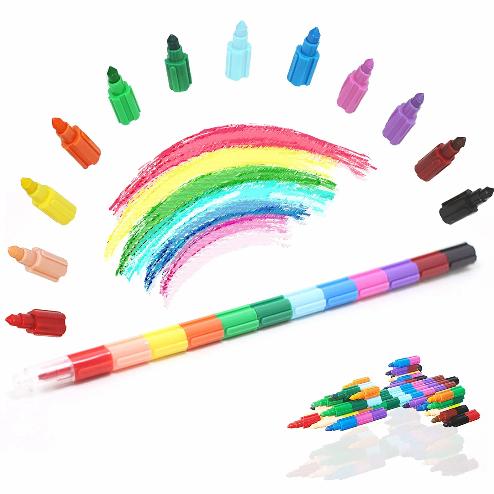 ICEPAPA 15 pièces crayon de couleurs empilables pour enfants cadeau anniversaire noel