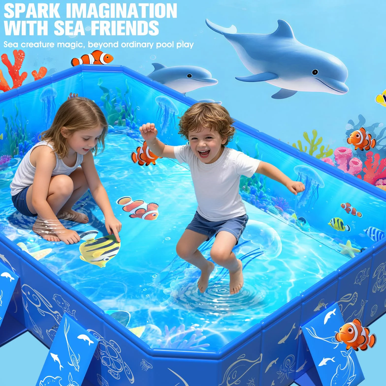 KingSom Piscine Rectangulaire Enfants avec Auvent, Pliable Pare Soleil Anti UV, 135 x 102 x 31 cm