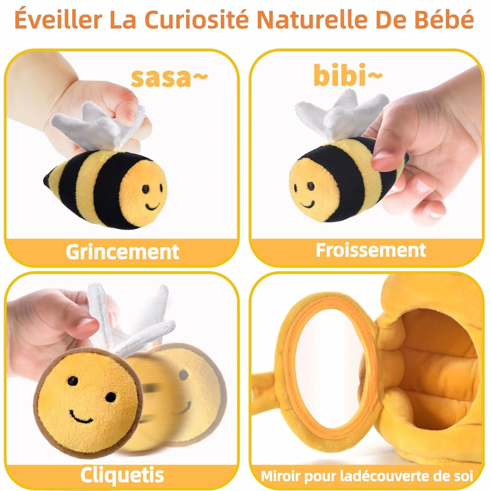 VORENUS Jouet Bebe 6 Mois, 6-en-1 Ruche en Peluche avec 5 Abeilles, Jeux Montessori