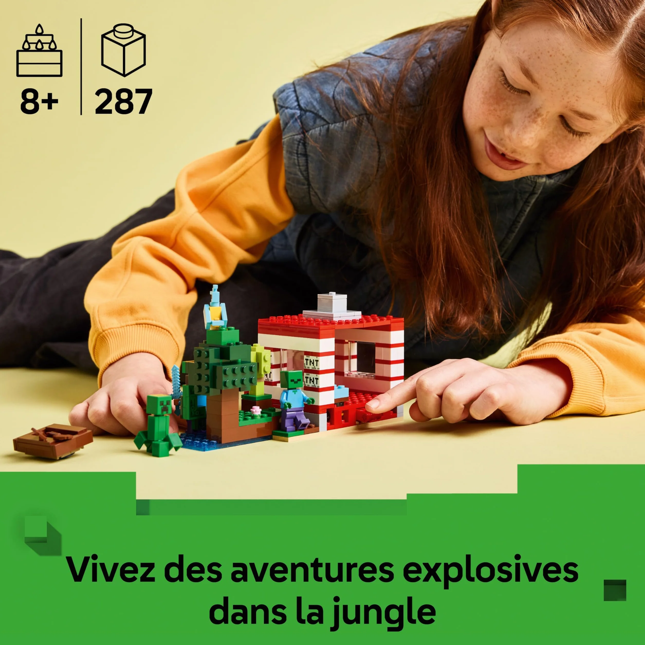 LEGO Minecraft La Maison en TNT de la Jungle 21275 Jouet Interactif avec Figurines Steve Creeper Zombie Fonction TNT Cadeau 8 Ans