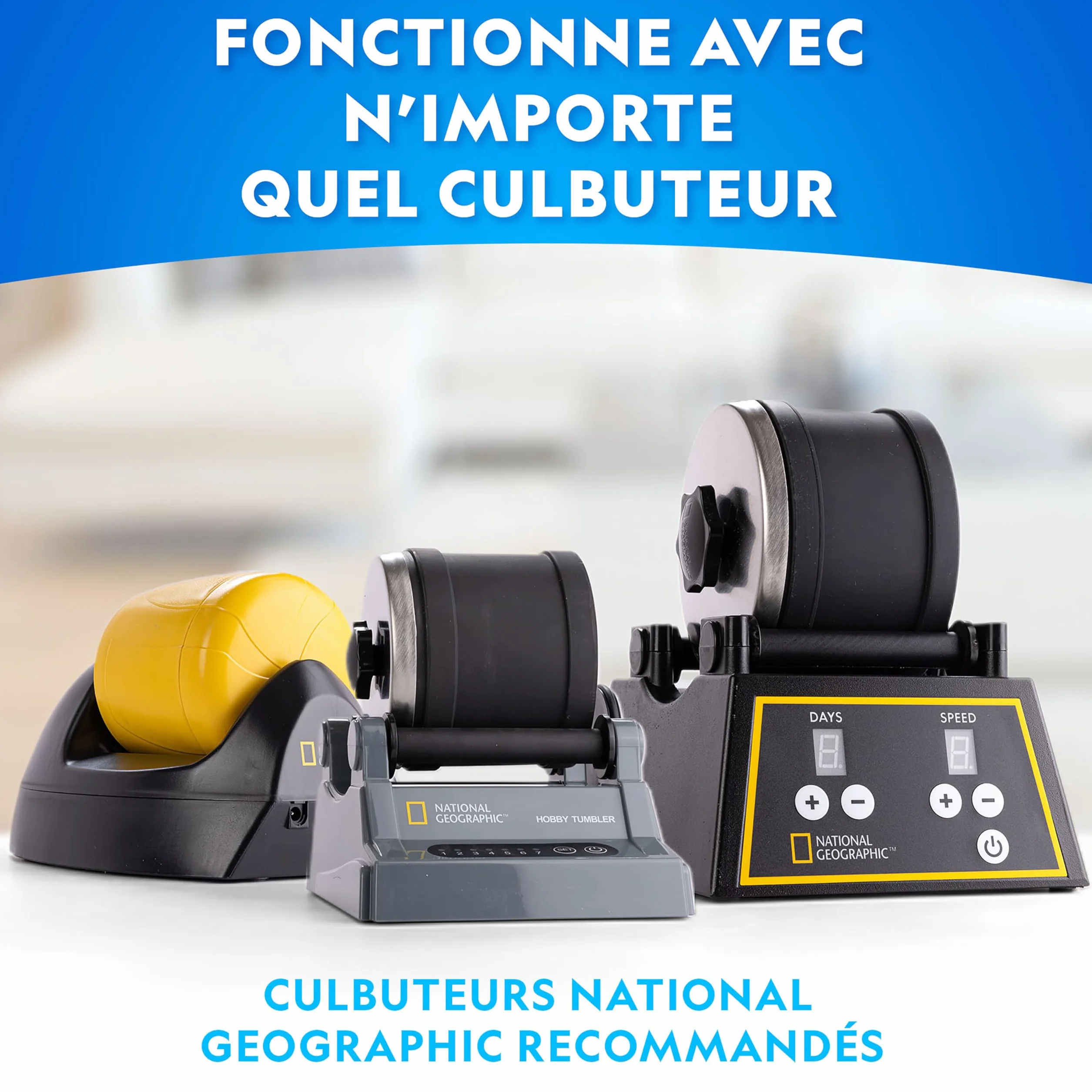 National Geographic Polisseuse de Pierres Recharge 453g Gemmes Minéraux Bruts Améthyste Quartz Kit Polissage Accessoires Bijoux