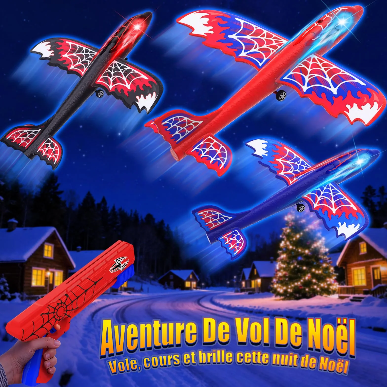 Avion Jouet Enfant 3-12 Ans, 3 Avion Planeur avec Yeux Lumineux & Ailes Toile, Jouet Garçon Cadeau Noël Anniversaire