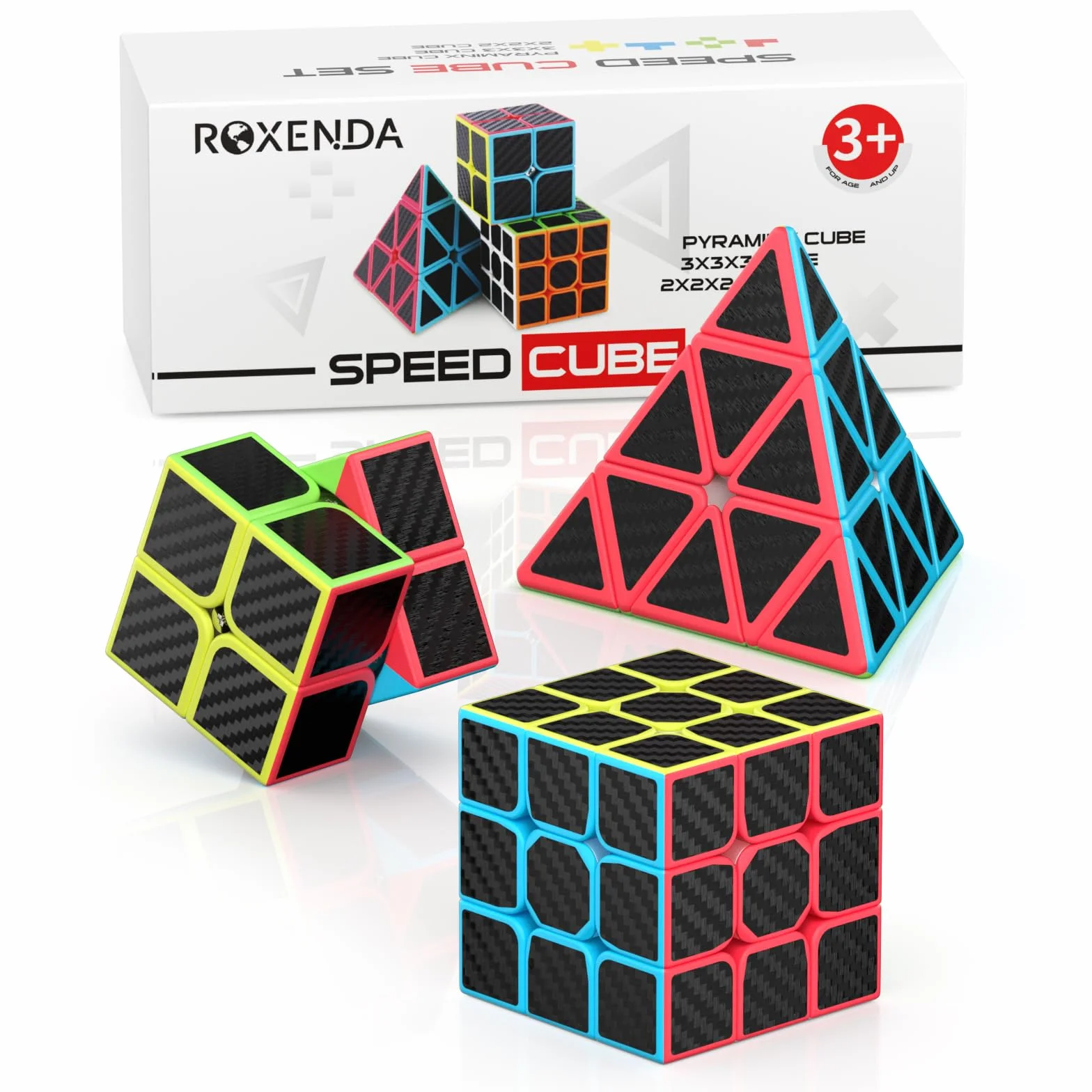 Cube de Vitesse Original 2X2 3X3 Pyramid ROXENDA Facile à Tourner (Fibre de Carbone)