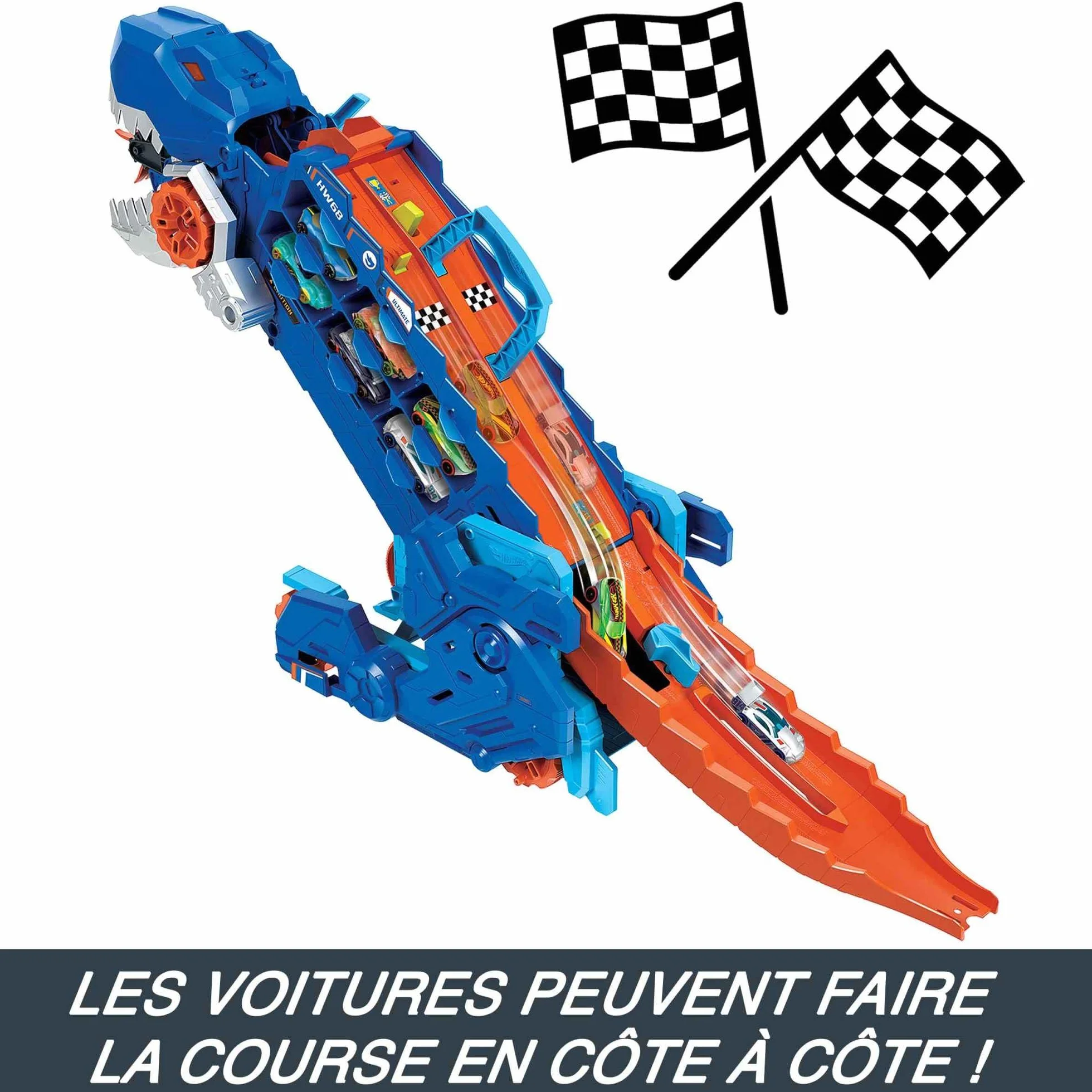 Hot Wheels Let’s Race Netflix Camion City Transporteur T-Rex Qui Se Cabre Piste Course Lumières Sons Jouet Enfant 3 Ans HNG50