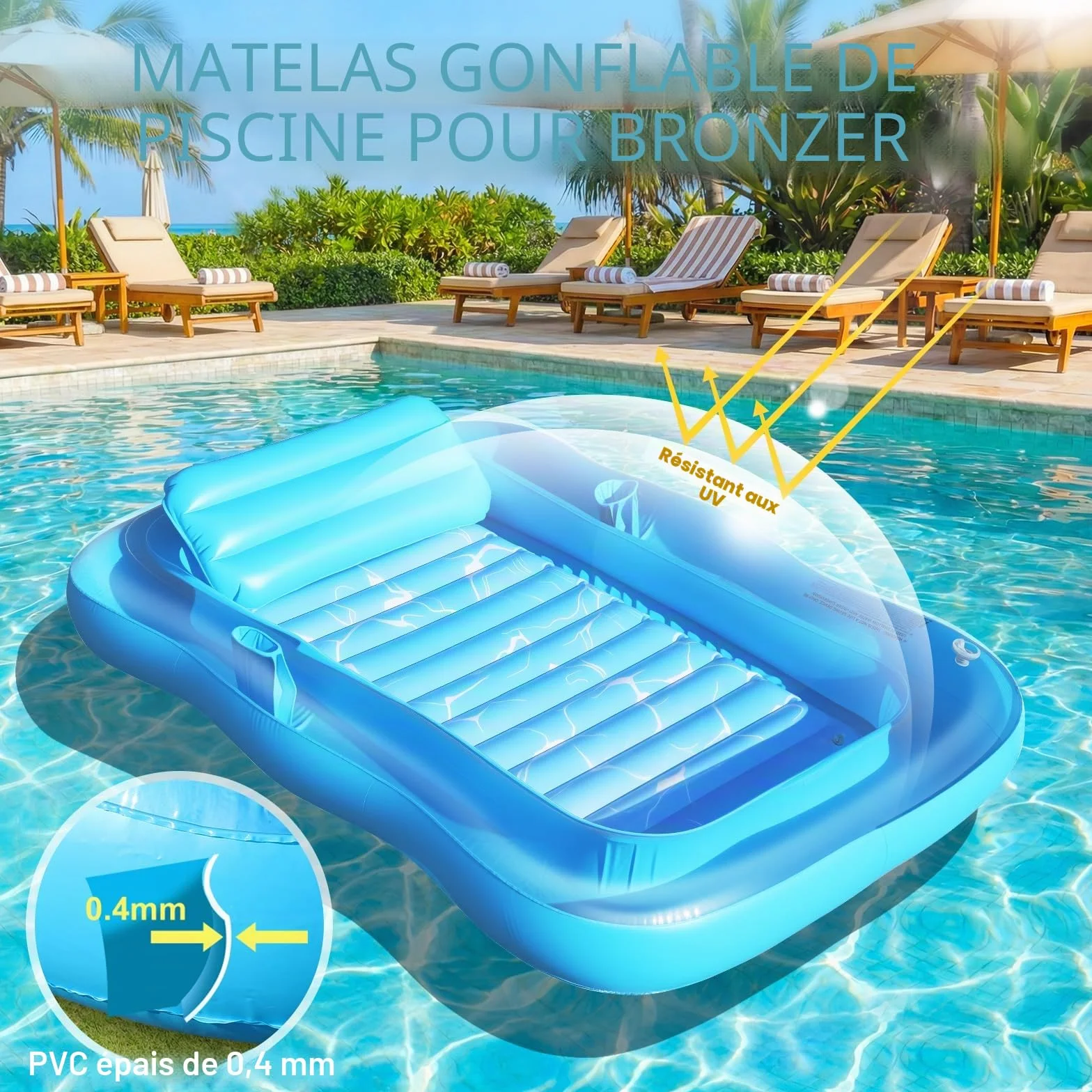KingSom Matelas Gonflable Piscine Adultes avec Oreiller, Porte-Boisson et Porte-Téléphone