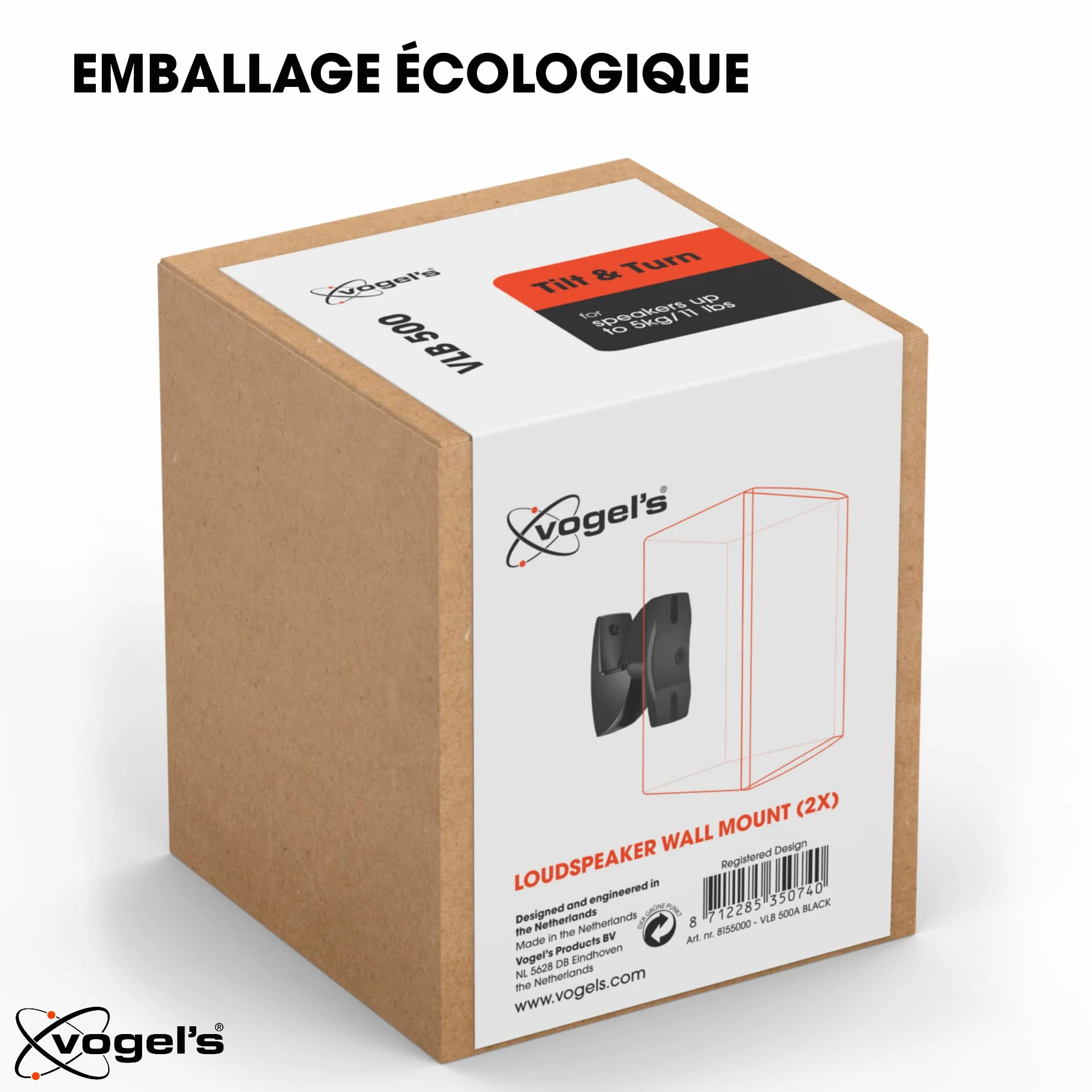 Vogel's VLB 500 Support Mural Universel pour Enceintes 2X, Orientable 180º, Poids Max 5 kg, Noir