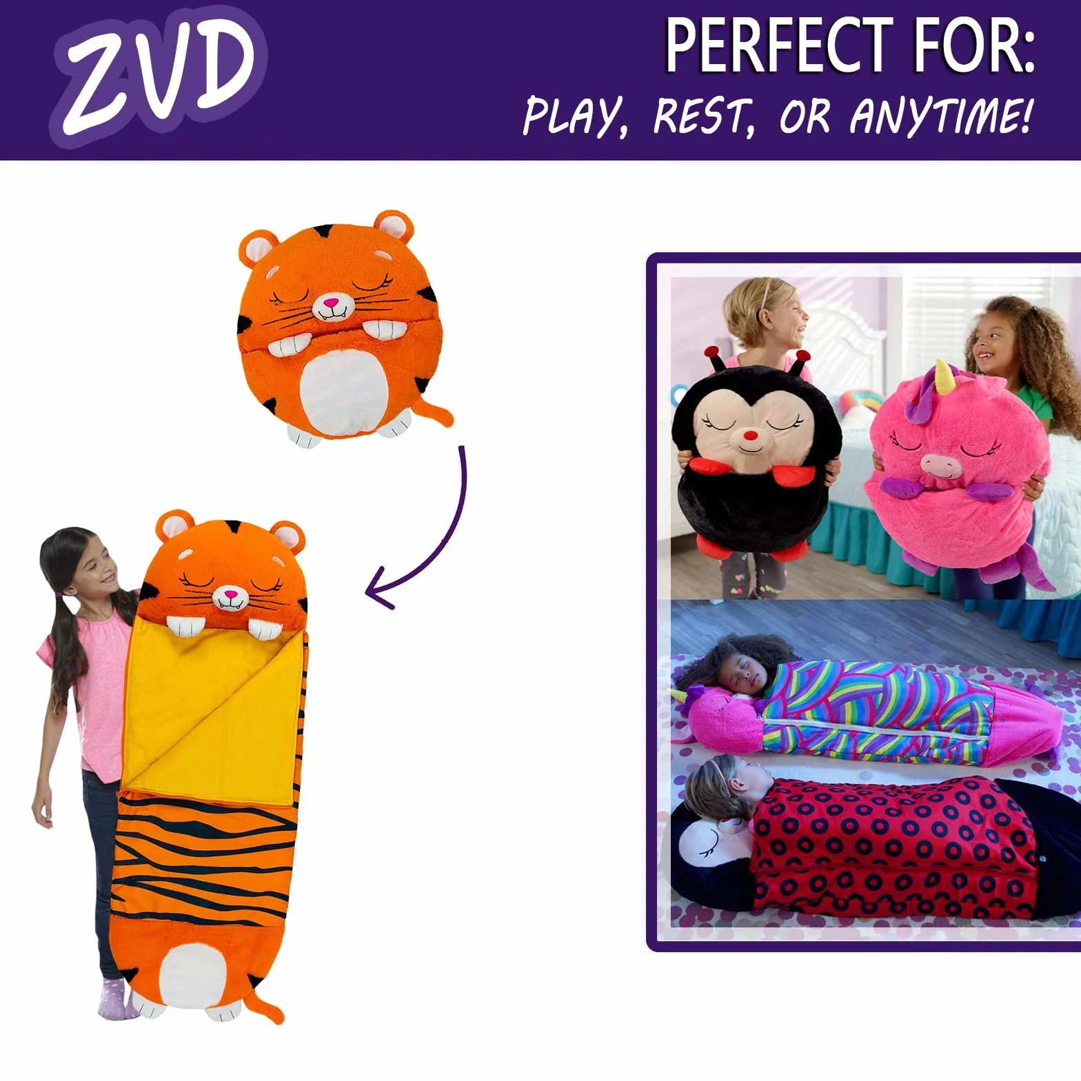 ZVD Sac de Couchage Enfant avec Oreiller Amovible, Tapis de Sieste Pliable Chaud