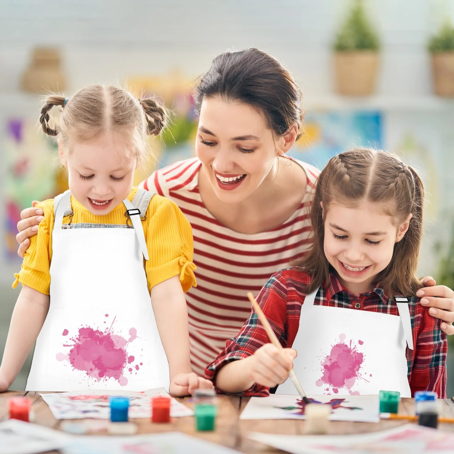 Tablier pour enfants avec 2 poches réglables, tablier de chef artistique pour cuisine, pâtisserie, peinture