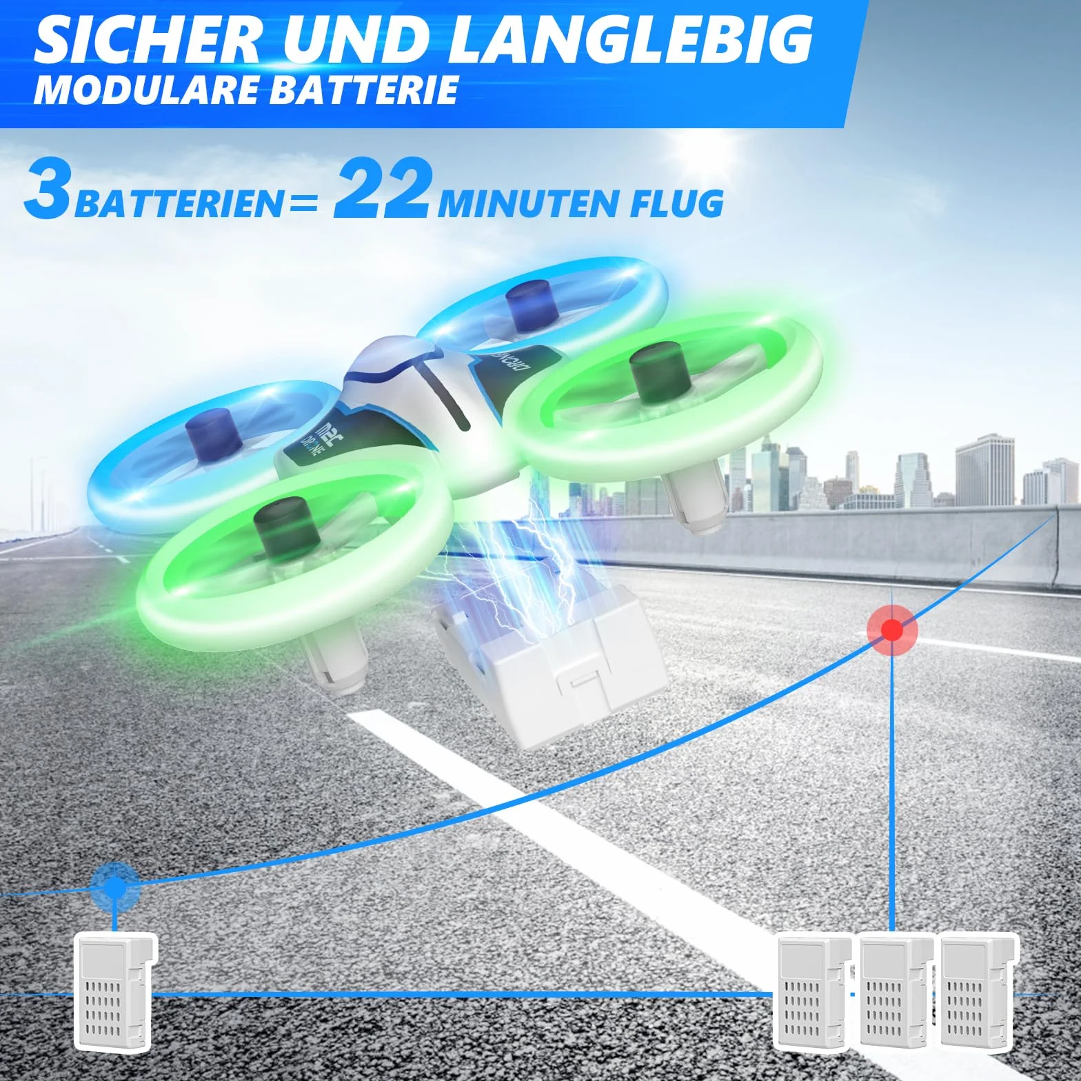 Mini Drone avec Caméra 1080P HD, Quadricoptère RC pour Enfant avec 3 Batteries 21 Mins
