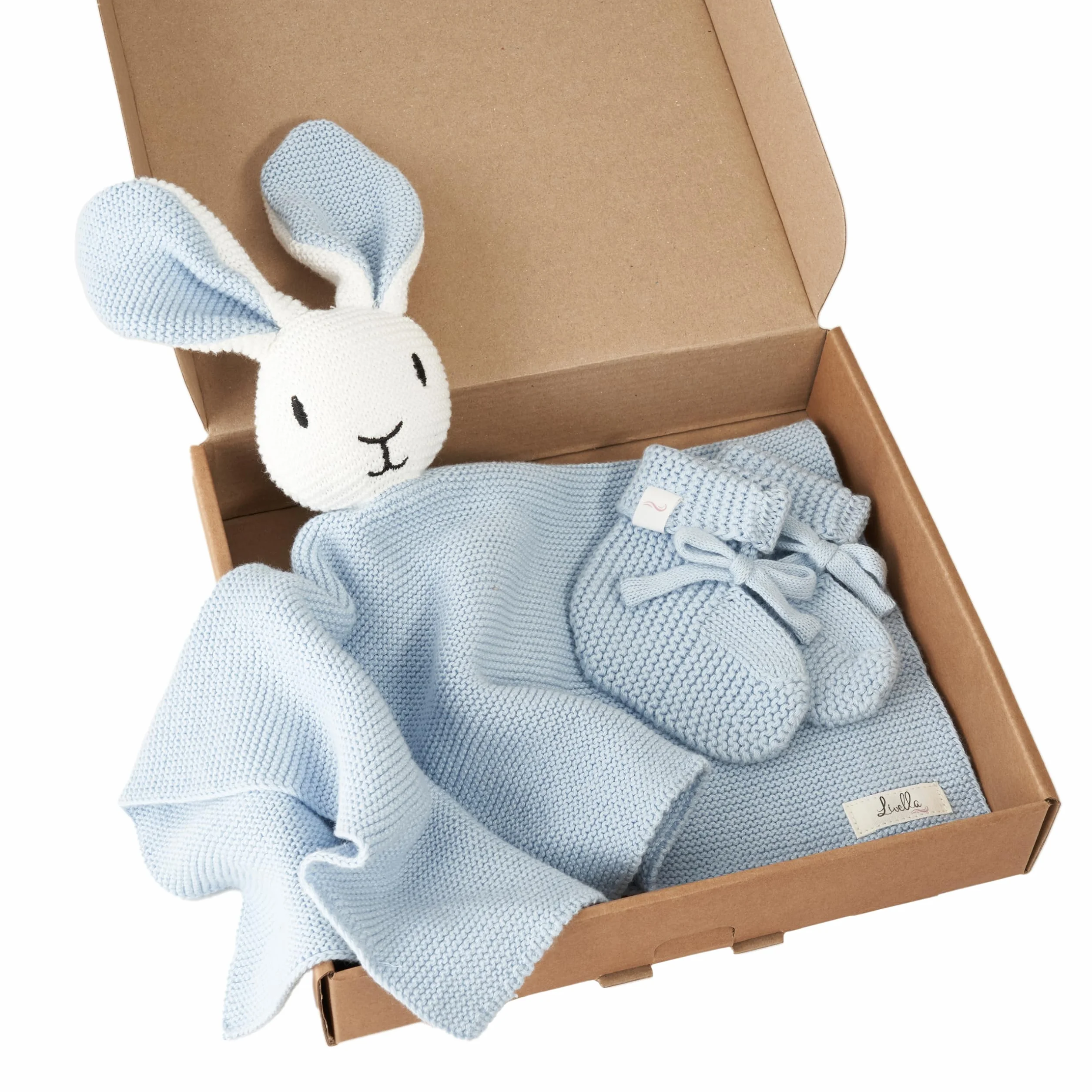 Livella Doudou Lapin Bébé avec Chaussettes Coton Bio GOTS Tricot Doux Couverture Fine 40x40cm Hypoallergénique