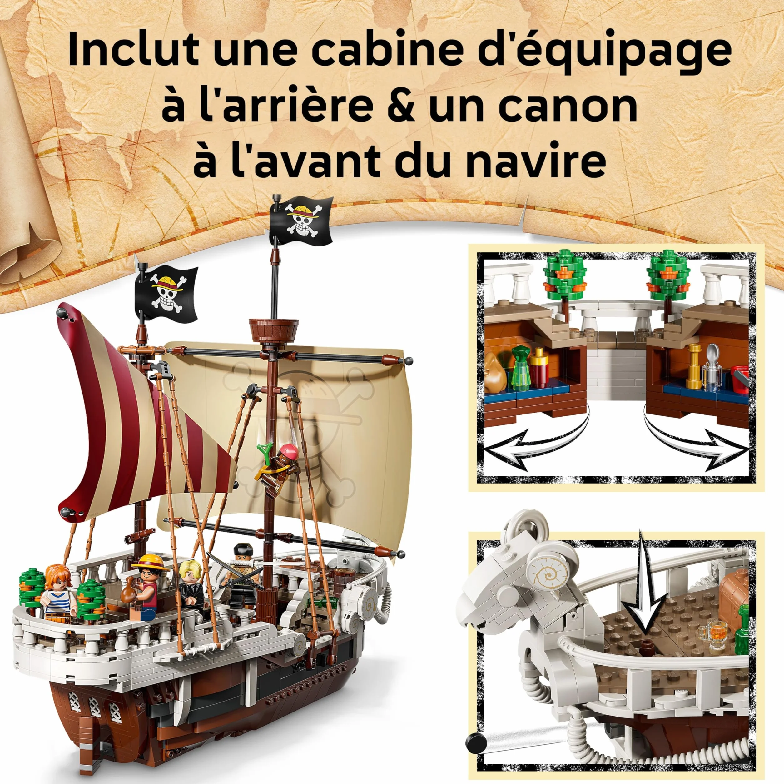 LEGO One Piece Le Bateau Pirate Vogue Merry Jouet Bateau Maquette avec 5 Minifigurines Luffy Zoro Nami Cadeau Anime 10 Ans