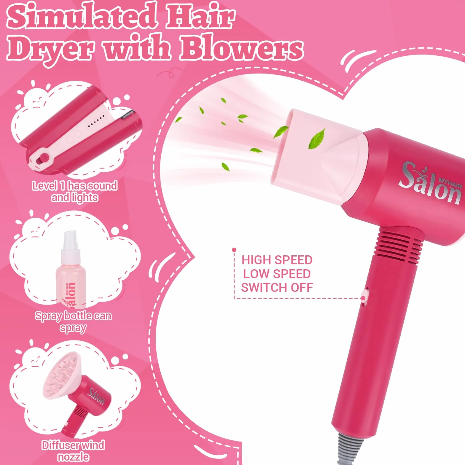 Ensemble de Salon de Beauté 25 Pièces Jouets de Coiffure pour Filles 3-7 Ans Rose