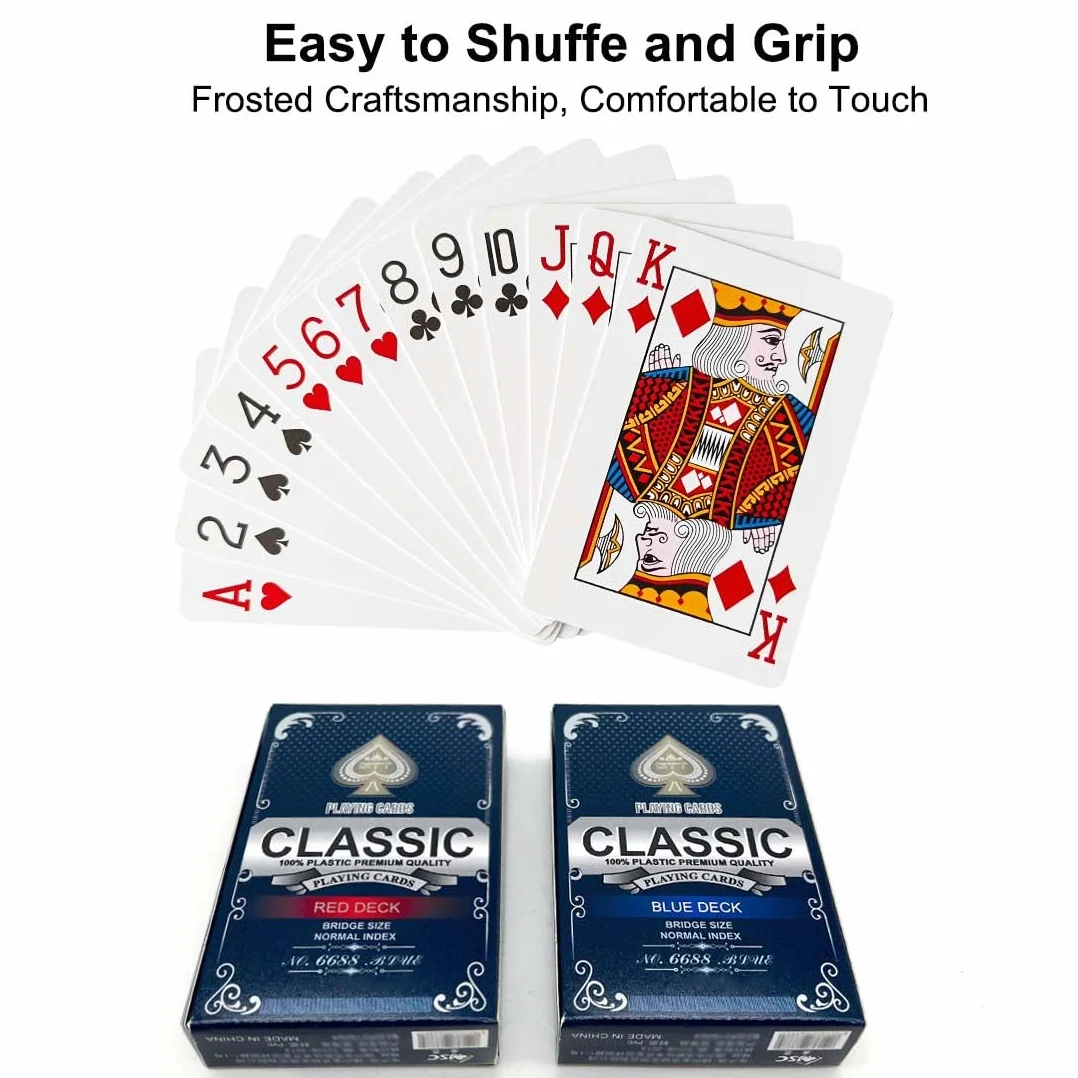 Cartes Poker Plastique Imperméables 2 Jeux de 54 Cartes Rouge et Bleu Professionnelles