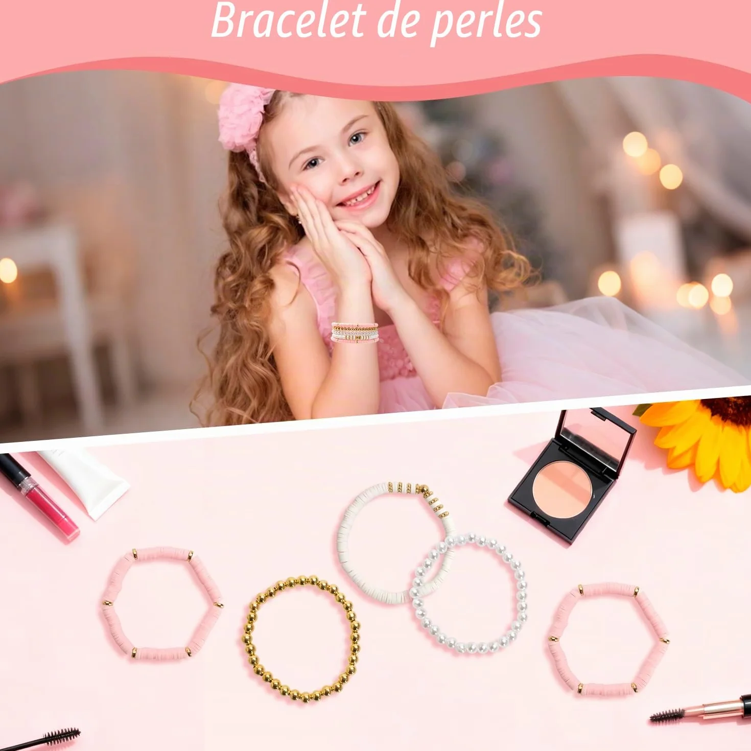 Cadeau Anniversaire Noël Fille Adolescent 9-16 Ans Tasse Verre Couvercle Pince Cheveux Pinceaux Maquillage Rose