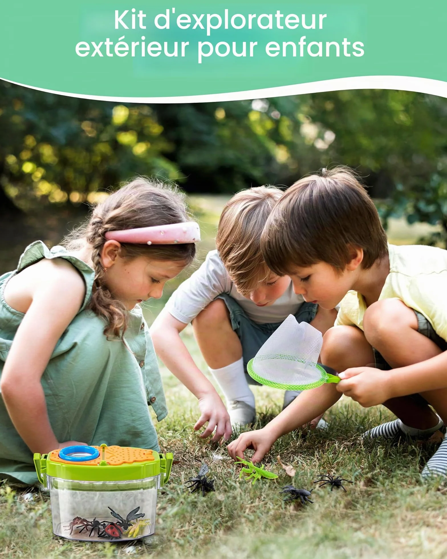 Growithu Kit de Chasse aux Insectes pour Enfants 23 pièces Attrape-Insectes Jouets d'exploration en Plein air 3-7 Ans