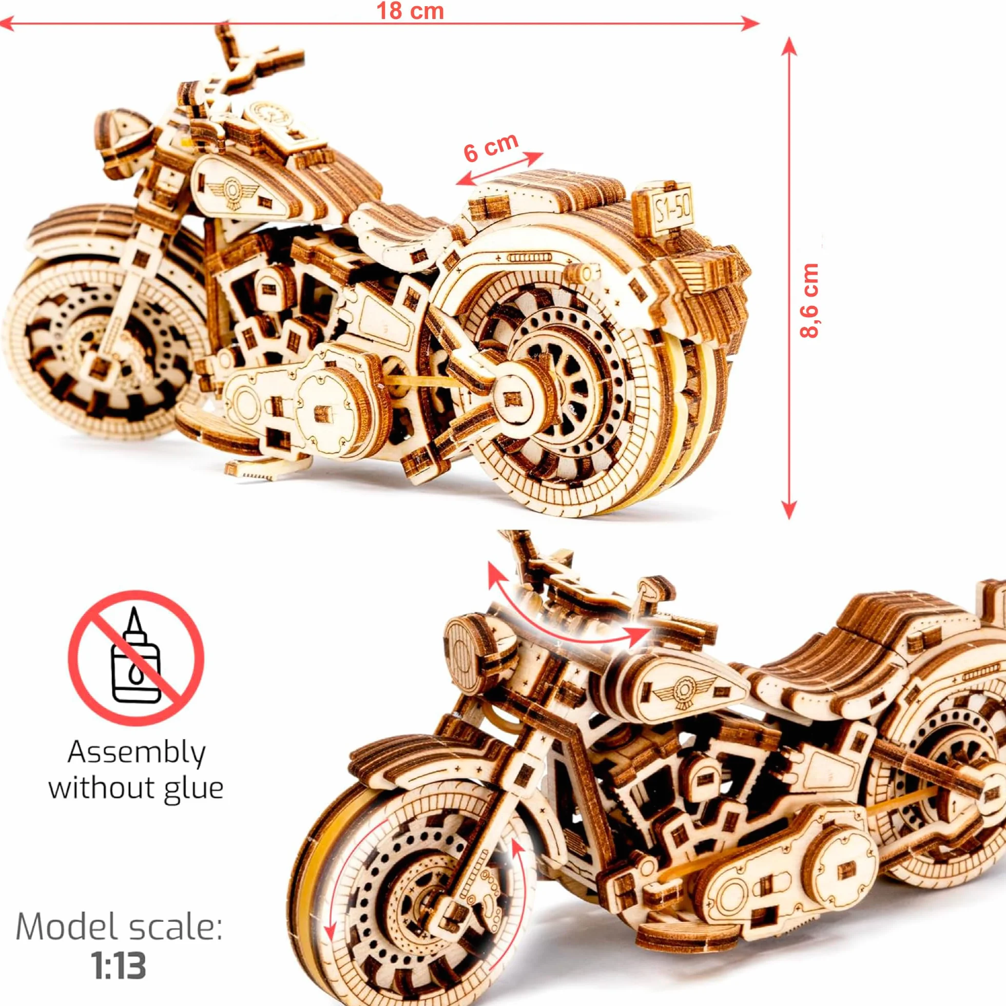 Puzzle 3D en Bois Cruiser V-Twin, Maquette Moto à Construire pour Adulte, Casse-Tête, Décoration