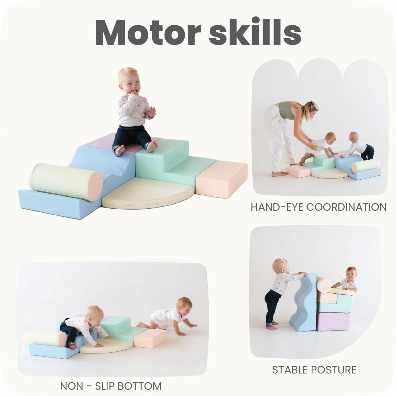 IGLU Soft Play Explorer Montessori 6 Modules de Motricité en Mousse Toboggan d’Intérieur pour Bébé et Enfant (Pastel)