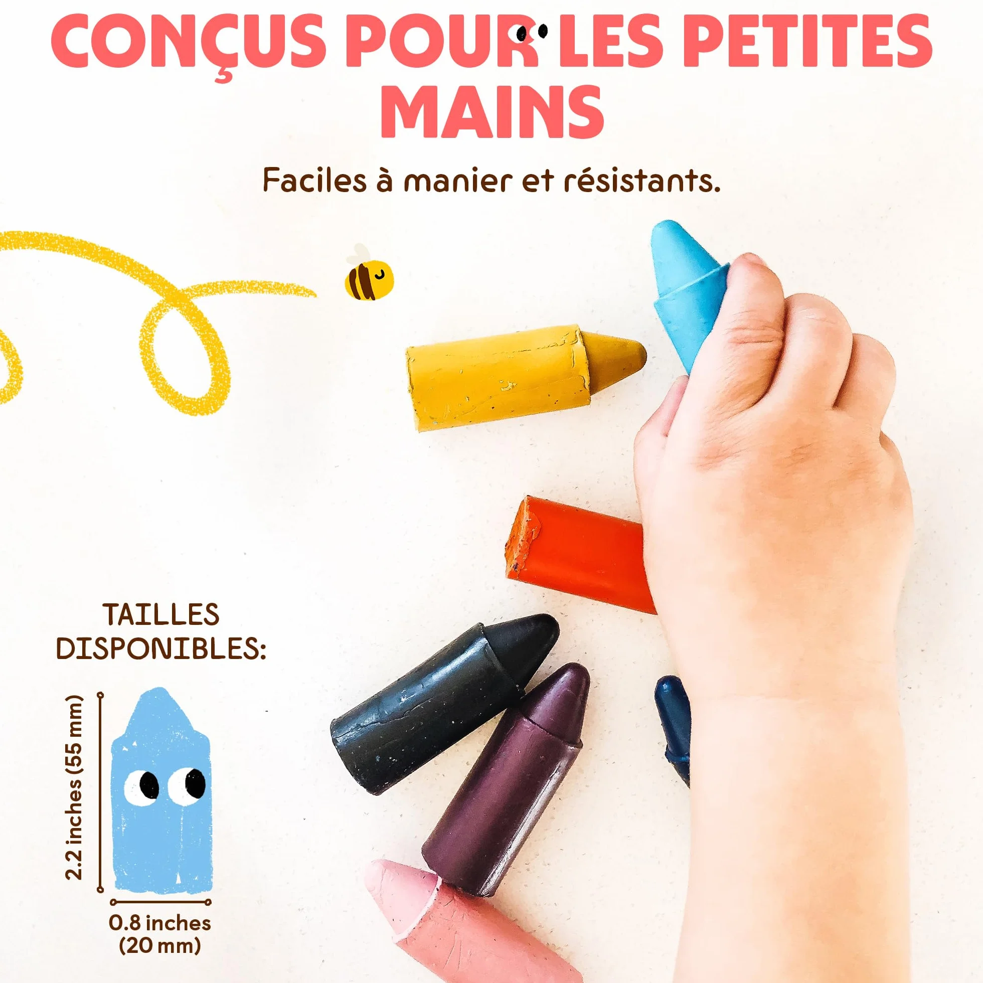 Honeysticks 12 Gros Crayons Pure Cire d'Abeille Non Toxiques pour Tout Petits 1 an+