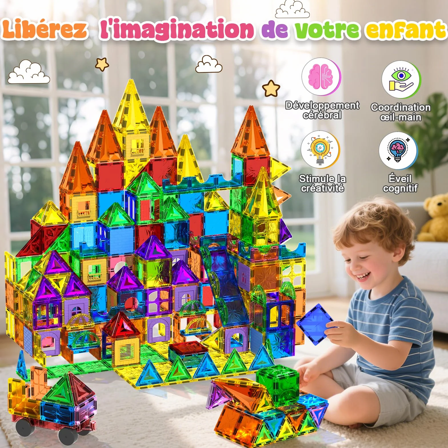 Magneverse 123 Pièces Bloc de Construction Magnétique Jeu de Tiles Magnétiques Jouet Éducatif STEM