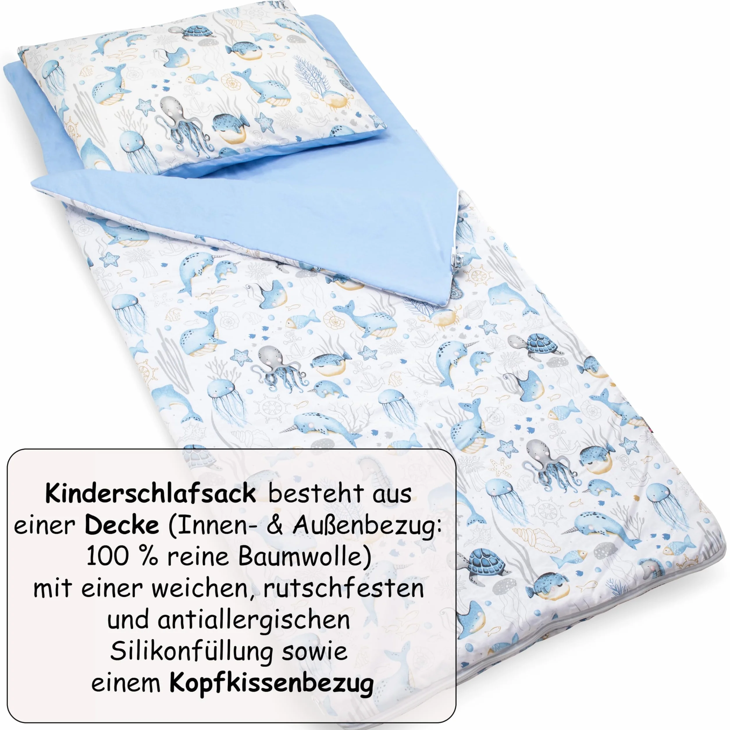 PinkZebra Sac de Couchage pour Enfants 140 x 75 cm Oeko-Tex Coton Double Fermeture à glissière