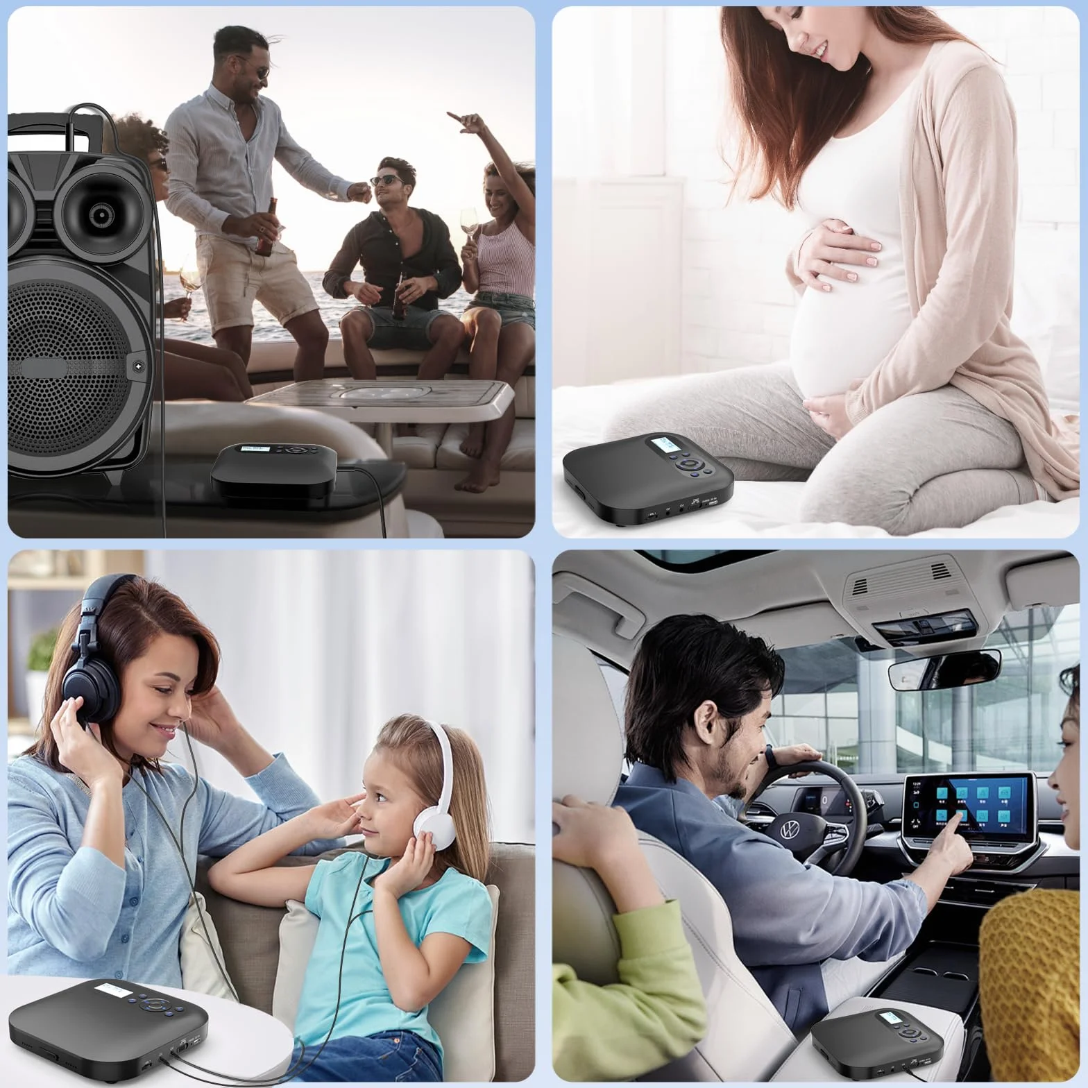 Lecteur CD Portable Bluetooth Rechargeable Discman FM Haut-parleurs Stéréo Anti-Saut
