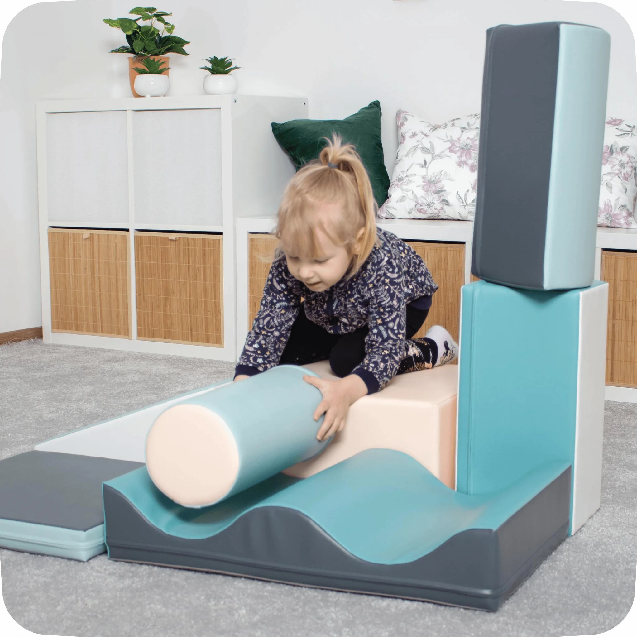 IGLU Soft Play Discoverer 7 XL Blocs Jeu d’Éveil Montessori Toboggan d’Intérieur Parcours de Motricité en Mousse Jouets éducatifs (Pastel)