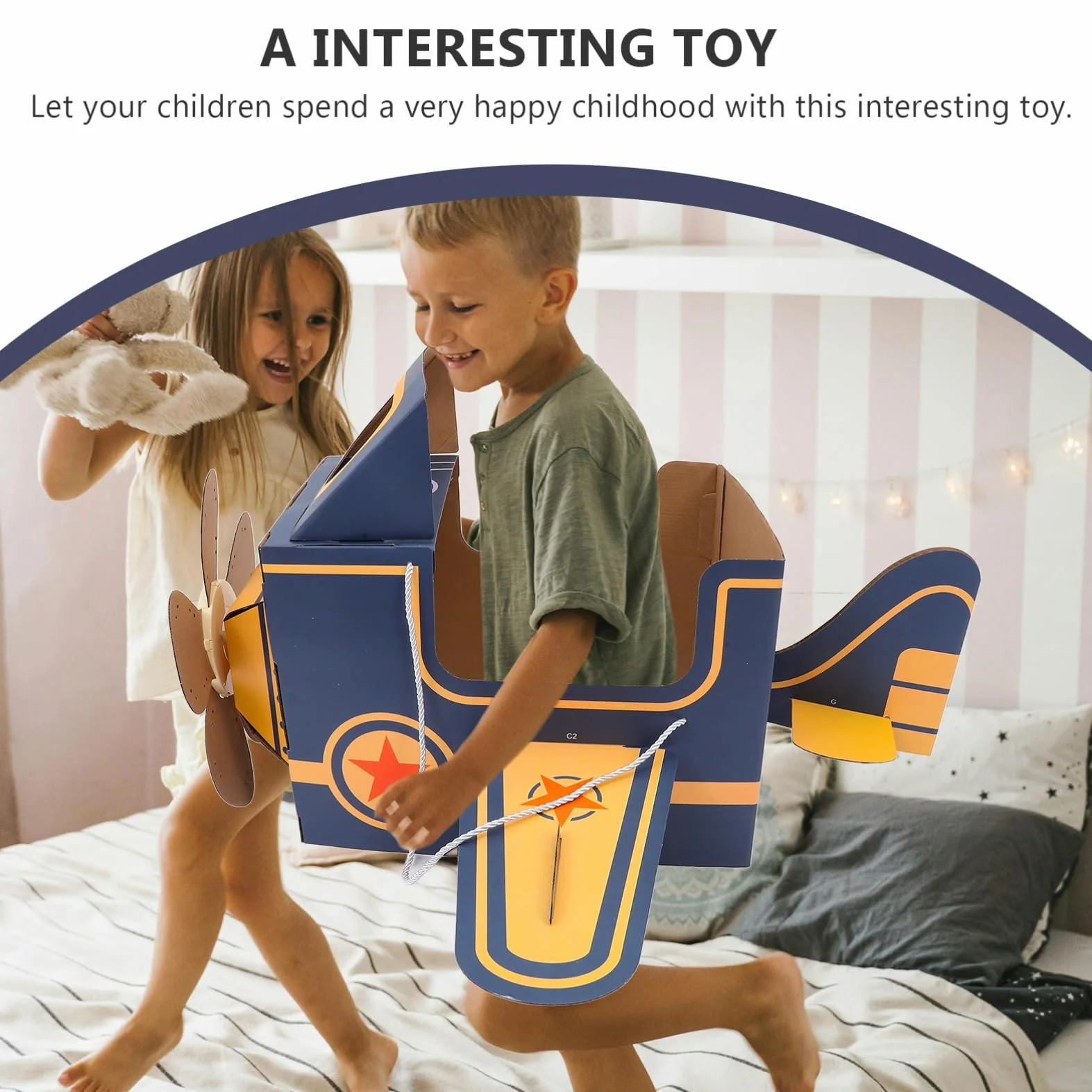 TEHAUX Avion Jouet en Carton avec Ventilateur Rotatif - Jouet Éducatif Créatif pour Enfants 30.5x36.4x18.1 Pouces