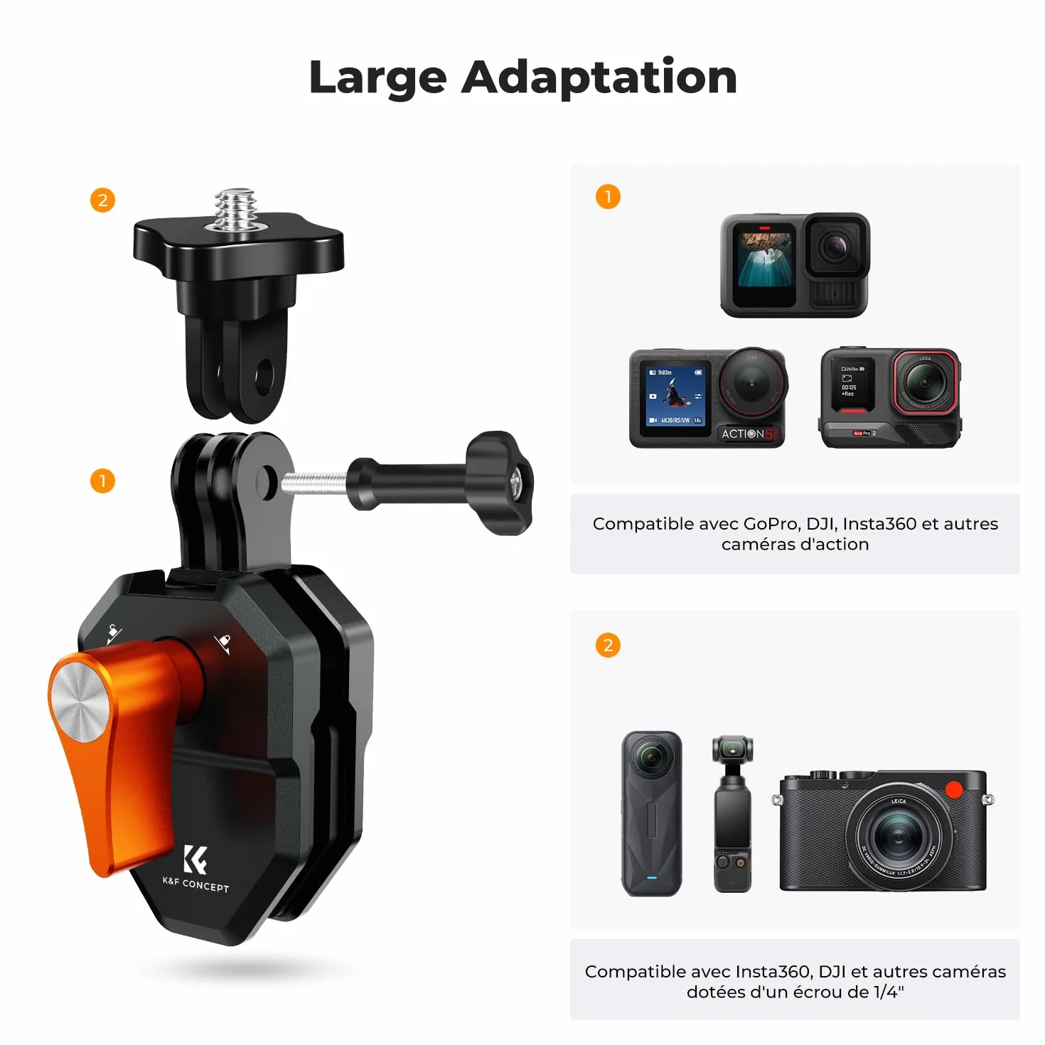 K&F CONCEPT Pince Fixation Pare-Brise Moto Clip Support Aluminium pour Caméra d'Action GoPro DJI Osmo Action 3/4/5 Pro DJI Osmo 360