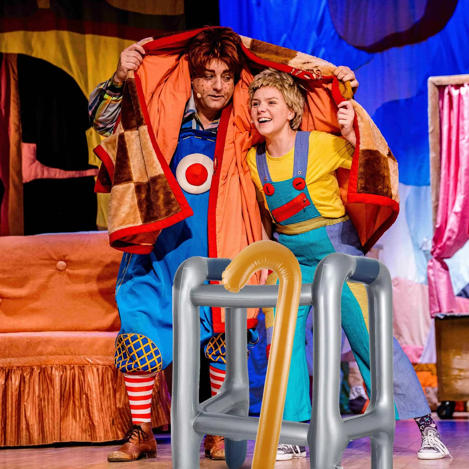 Déambulateur Gonflable Set pour Grand-père et Grand-mère, Canne de Marche Blague Cadeaux Costumes Carnaval