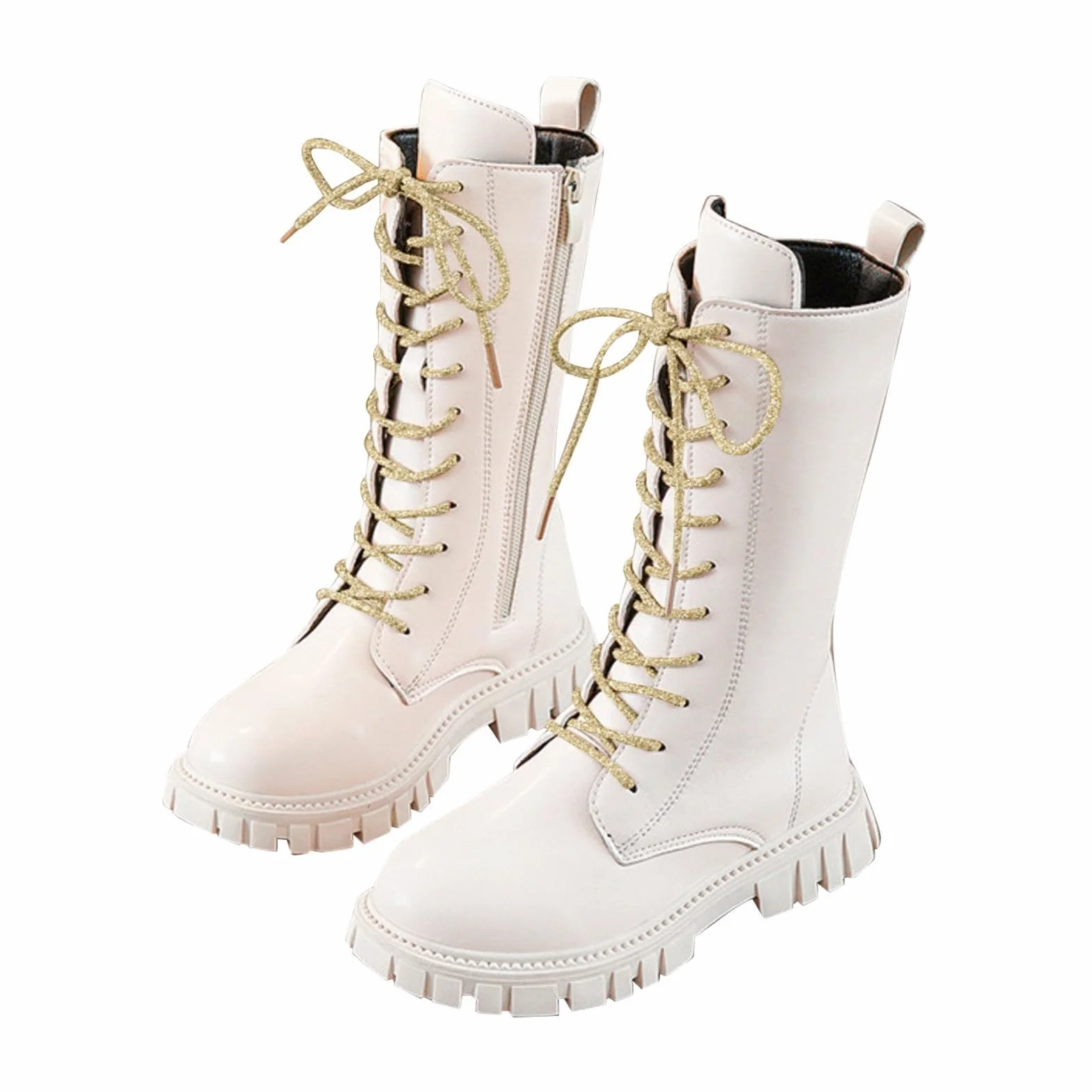 Bottines Fille Enfant Style Gothique Déguisement Costume Bottes Hiver Neige Chaussures Lacets Fermeture Éclair Punk