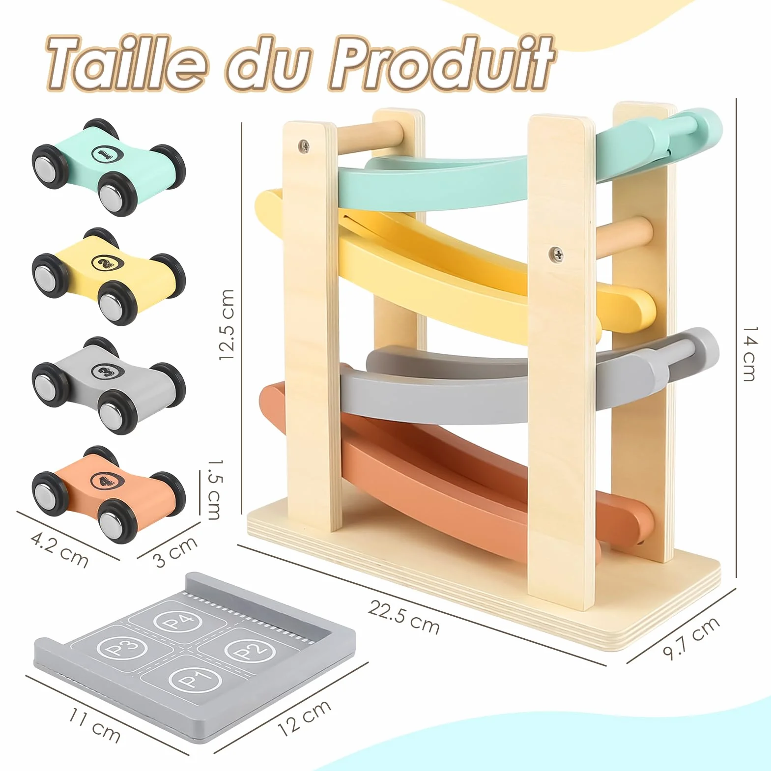 Vanplay Jouet Garcon 1 Ans Jouet Voiture Bebe Jouet en Bois avec 4 Mini-Voitures et Garage, Cadeau Enfant 1 2 Ans