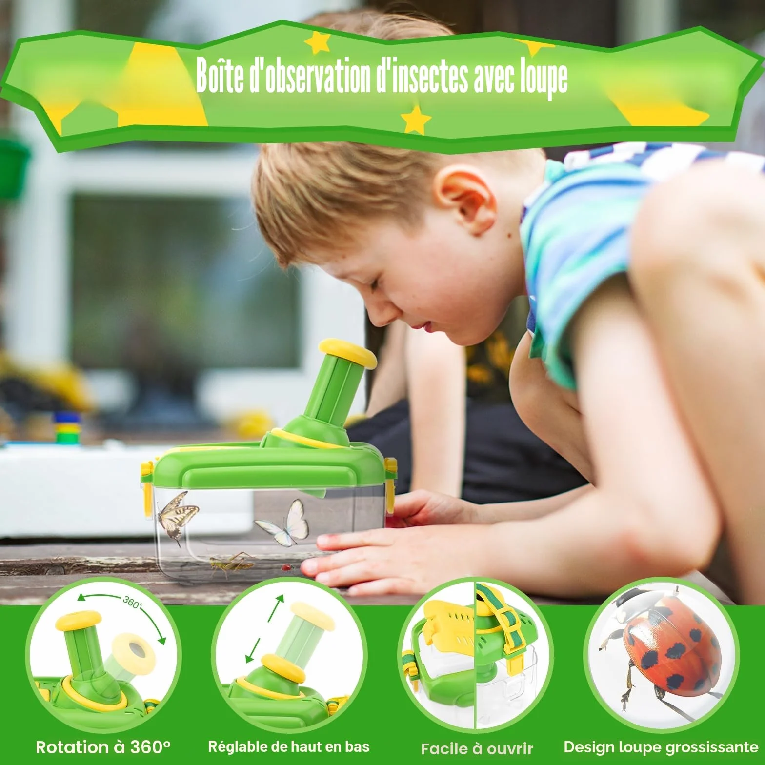 Kit Exploration Enfant Jouets - 5 Pièces Attrape Insecte avec 12 Faux Insectes, Jouet Exterieur Éducatif Cadeau Noël Garçon Fille 3-6 Ans