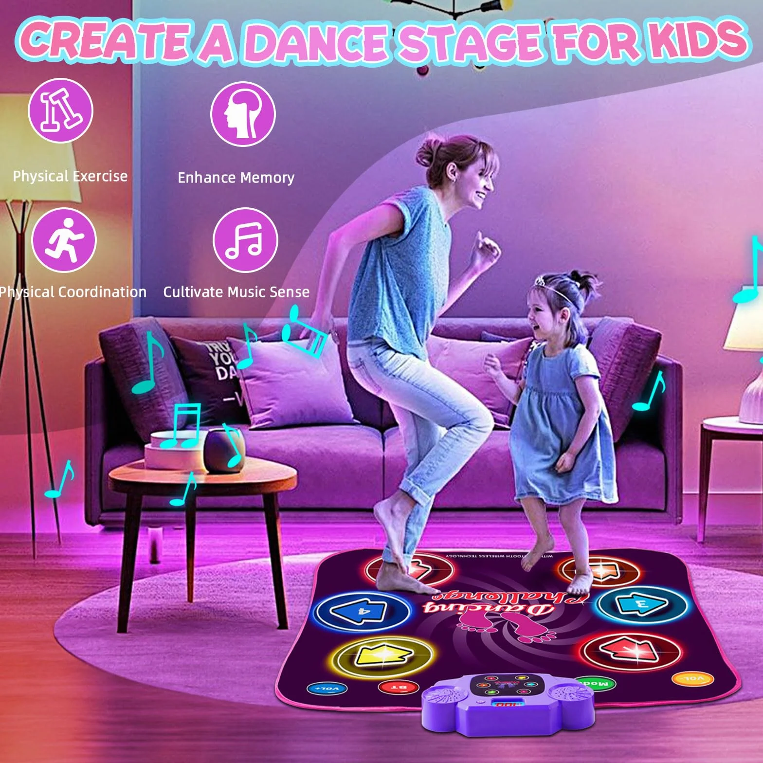 Tapis de Danse Lumineux pour Enfants Bluetooth avec Musique Intégrée, 6 Modes de Jeu
