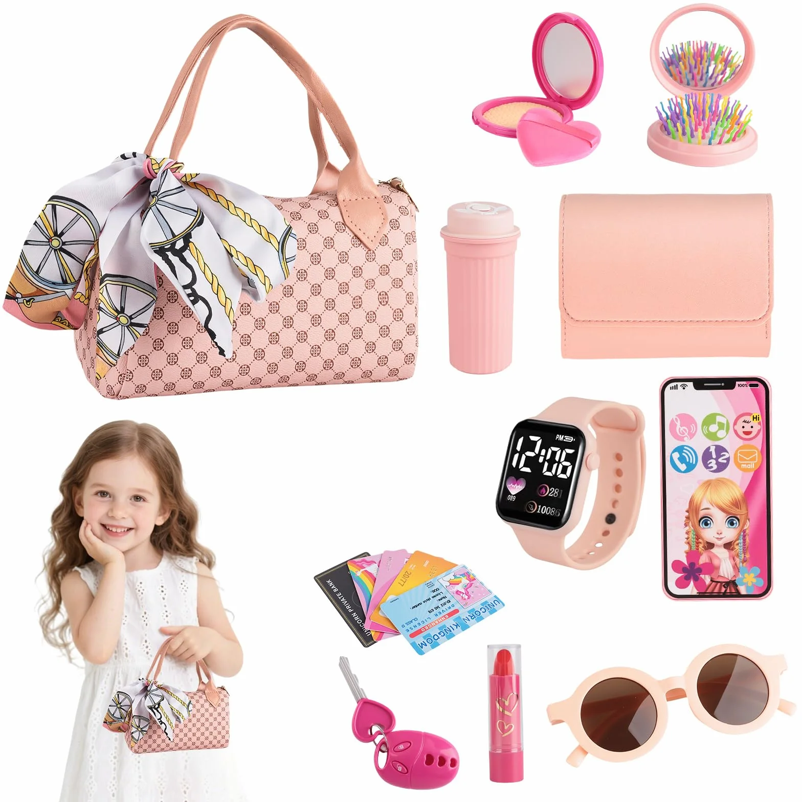 Sac à main pour petites filles avec accessoires – Ensemble de maquillage pour tout-petits