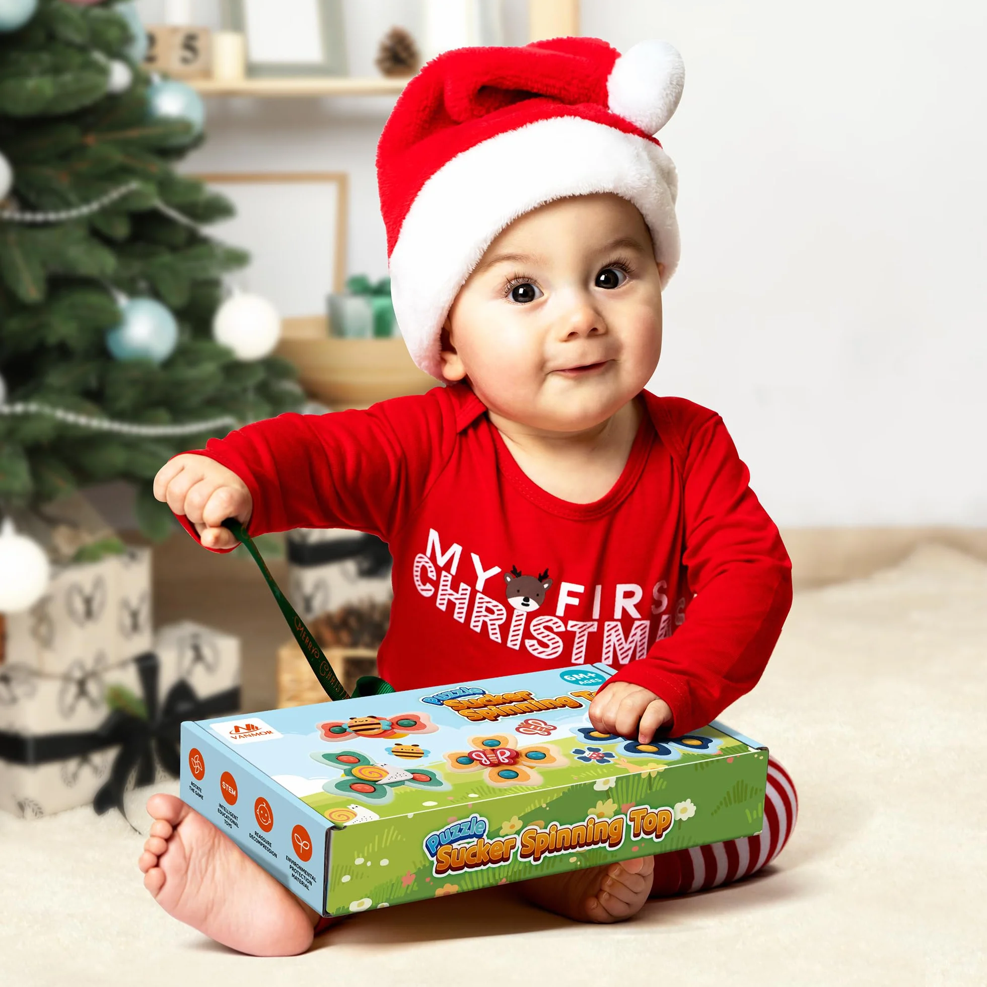 Vanmor Jouets à Ventouse pour Bébé 4 Pièces Sensoriels Cadeau 1-3 Ans