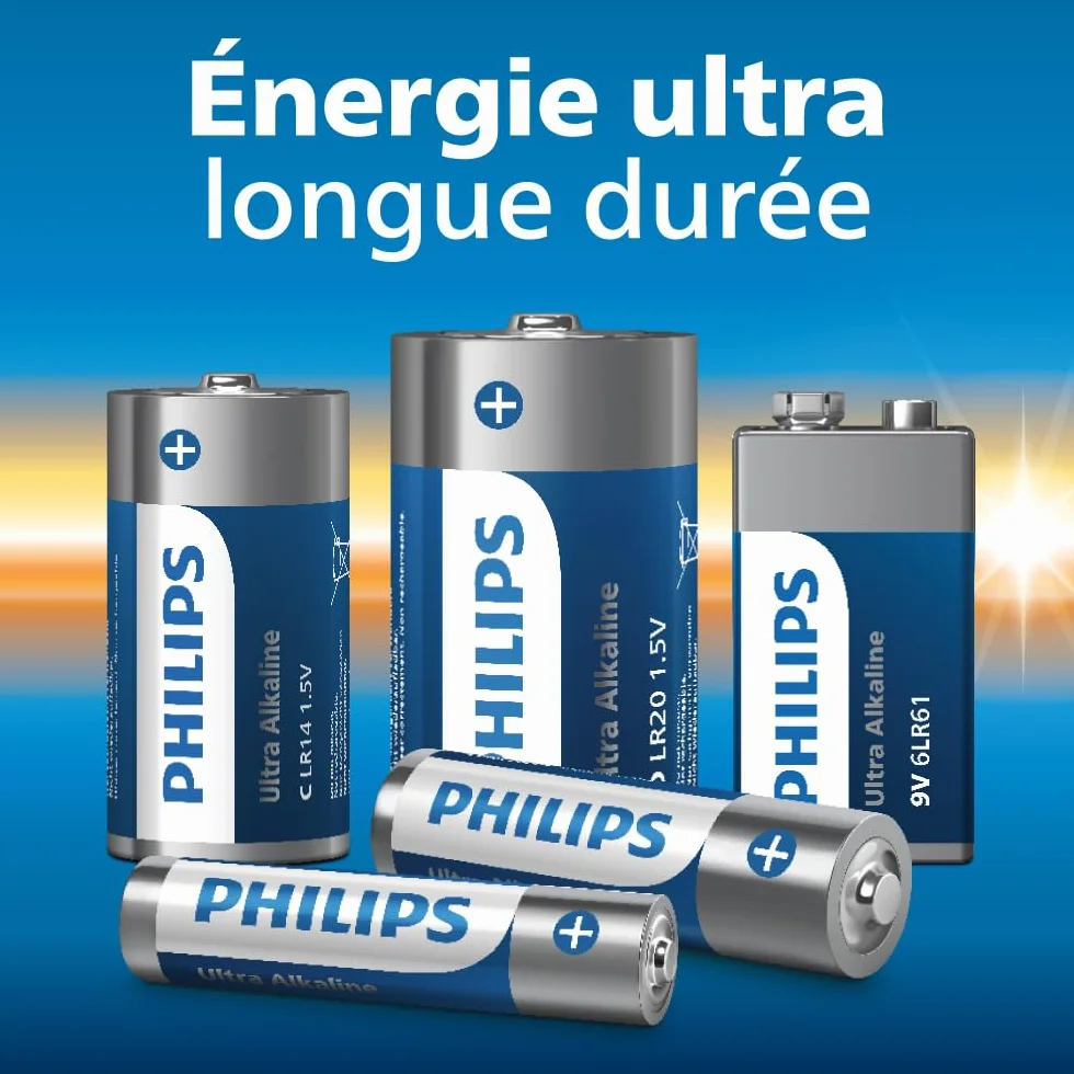 Philips Piles Alcalines D Ultra LR20 Haute Capacité Lot de 20