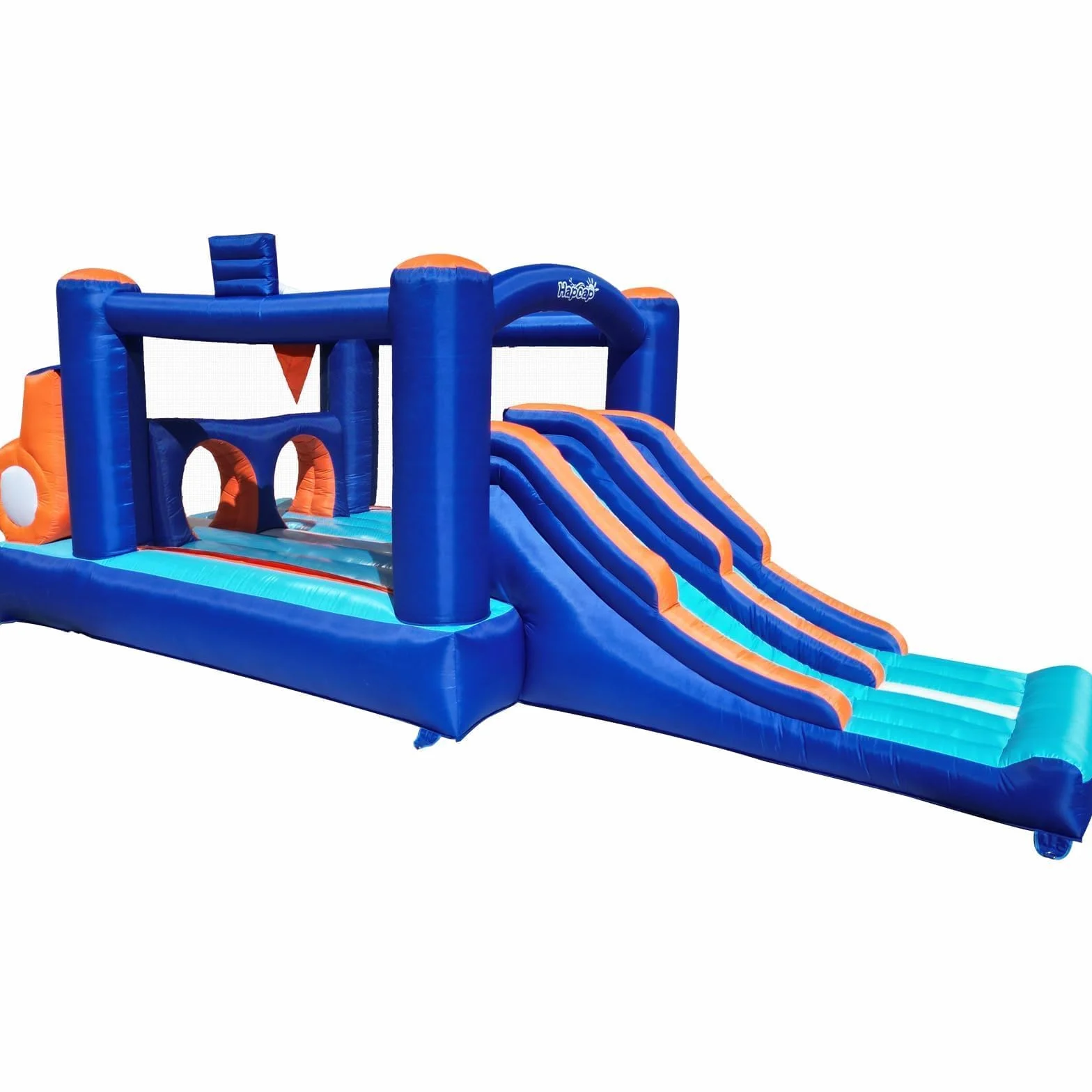 Château Gonflable 5.2x2.3x1.8m Double Toboggans Trampoline Tunnel Murs d'escalade 4 Enfants 3-10 Ans Intérieur Extérieur