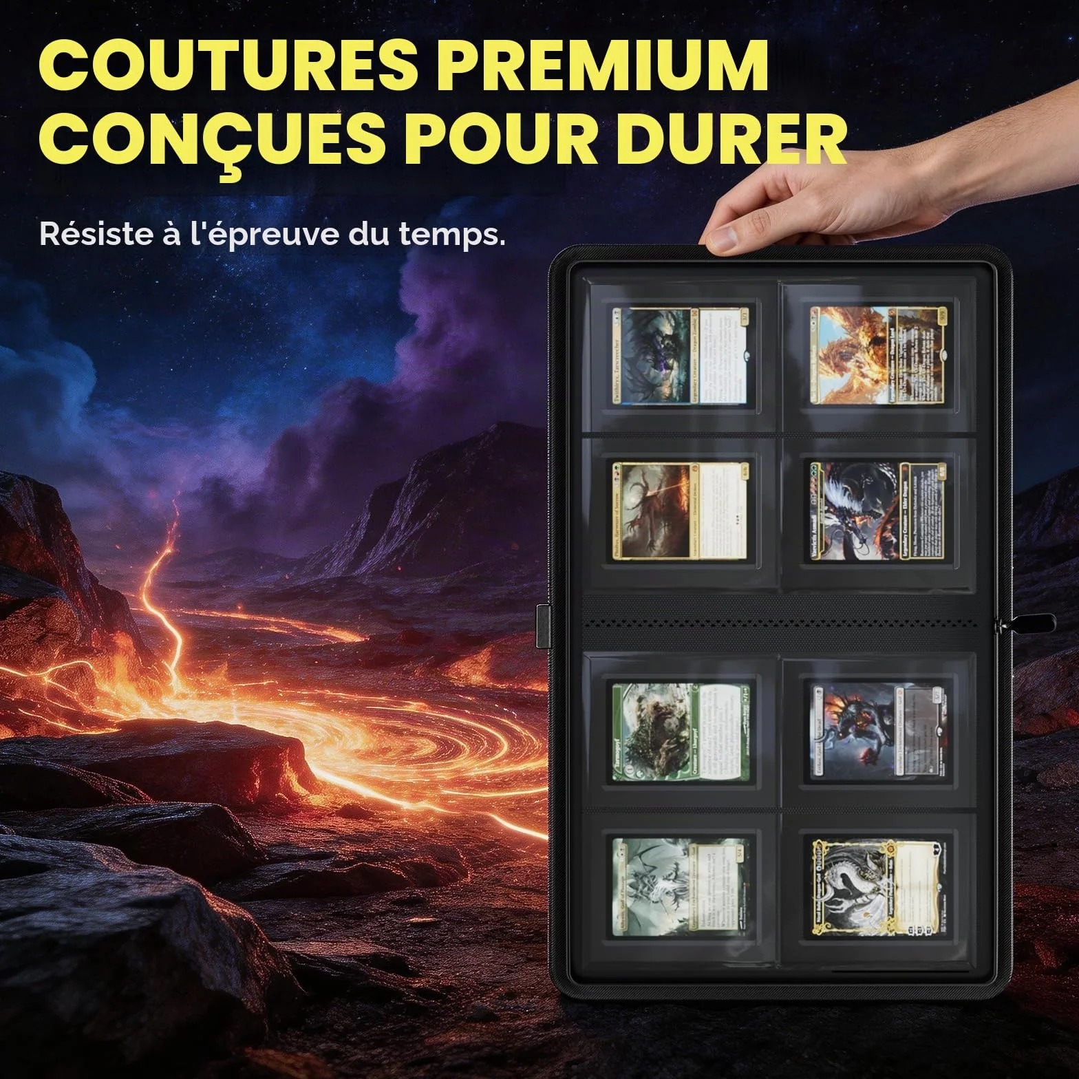 ProCase Album pour Cartes à Collectionner 4 Poches 144 Cartes Toploader Portable Noir Compatible TCG MTG