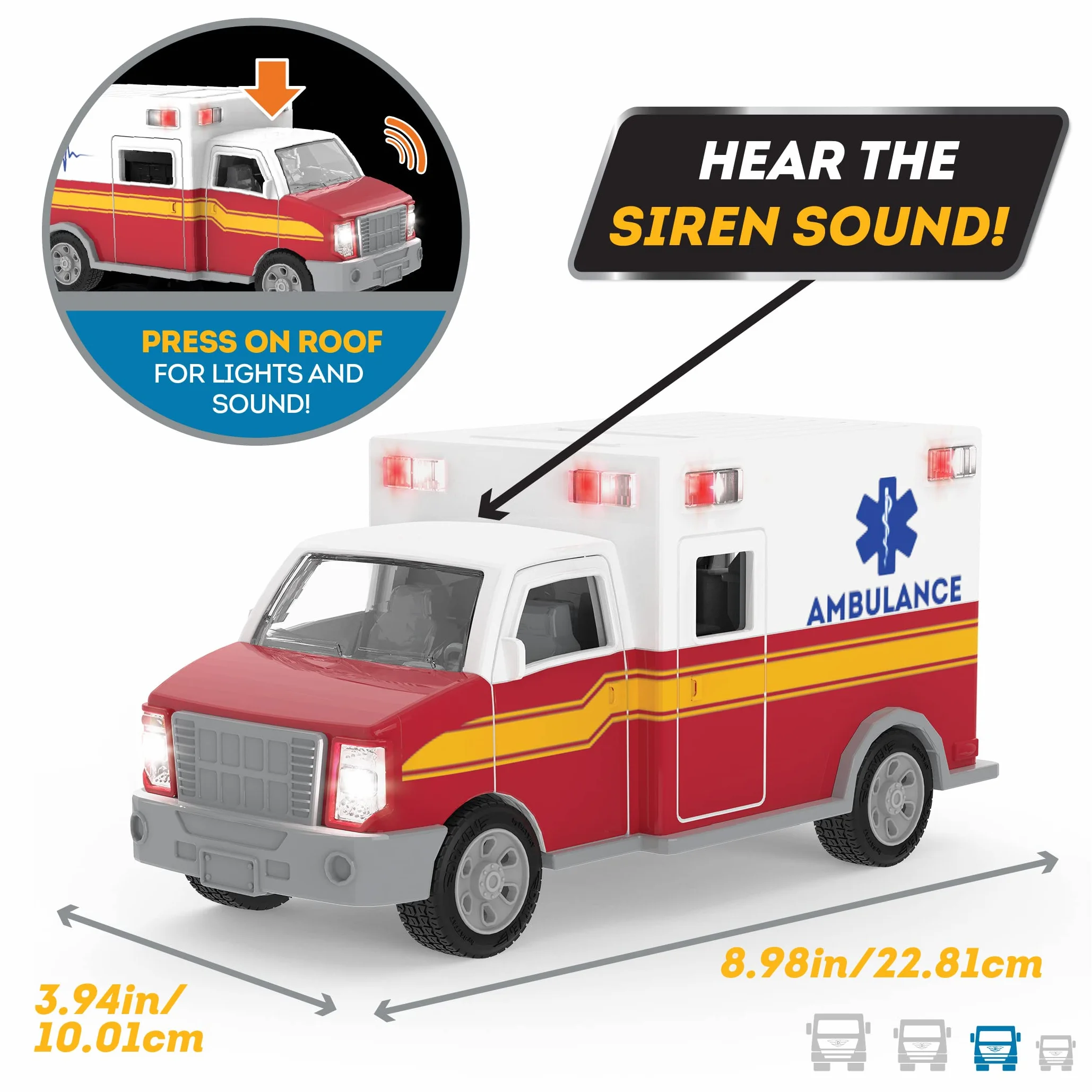 Driven by Battat Ambulance 20 cm Jouet Camion avec Lumière et Son Sauvetage pour Enfants 3 Ans+